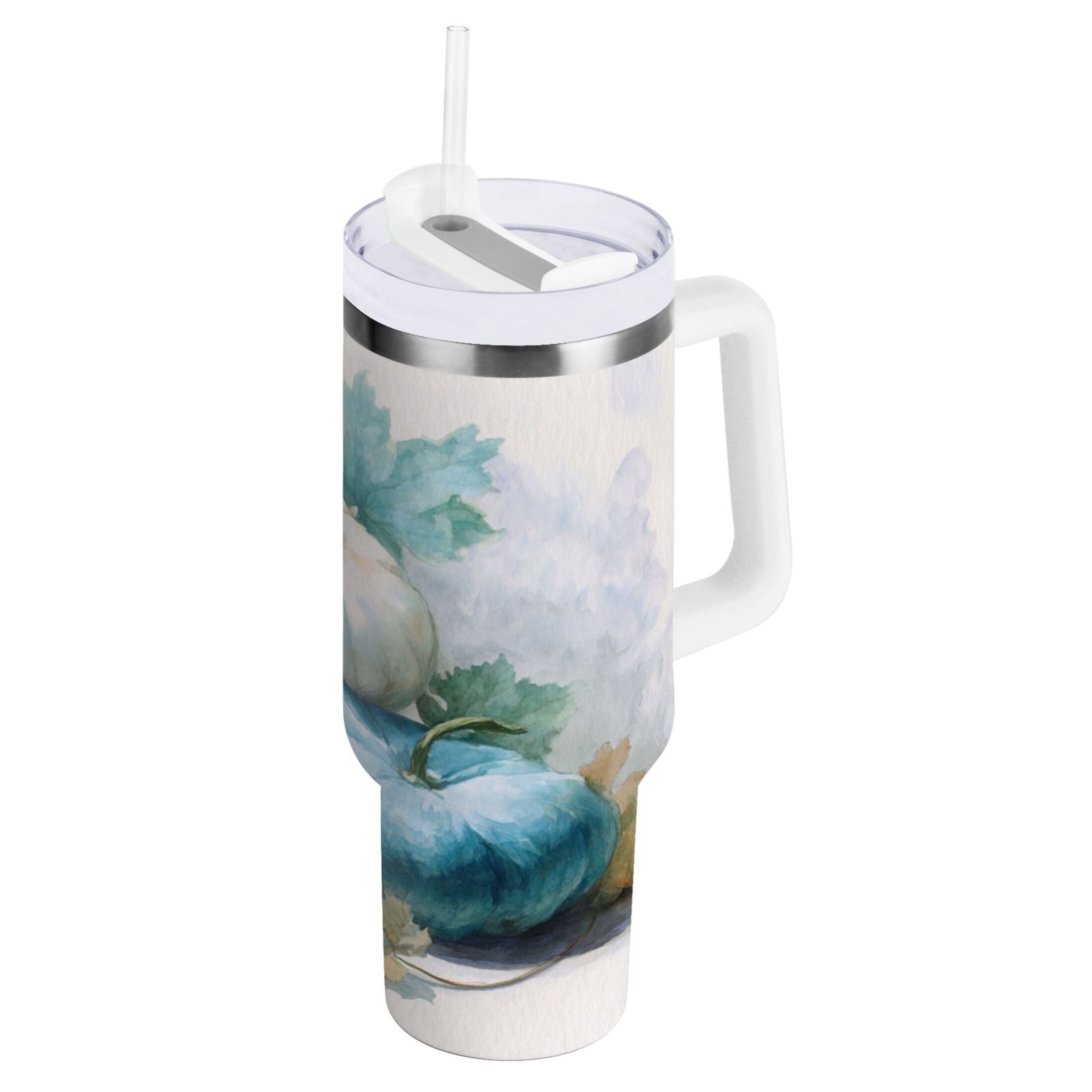 40 oz Insulated Stainless Steel Tumbler Double Wall Stainless Steel Tumbler with 2-Way Drinking Watercolor Pumpkins and Leaves C447J