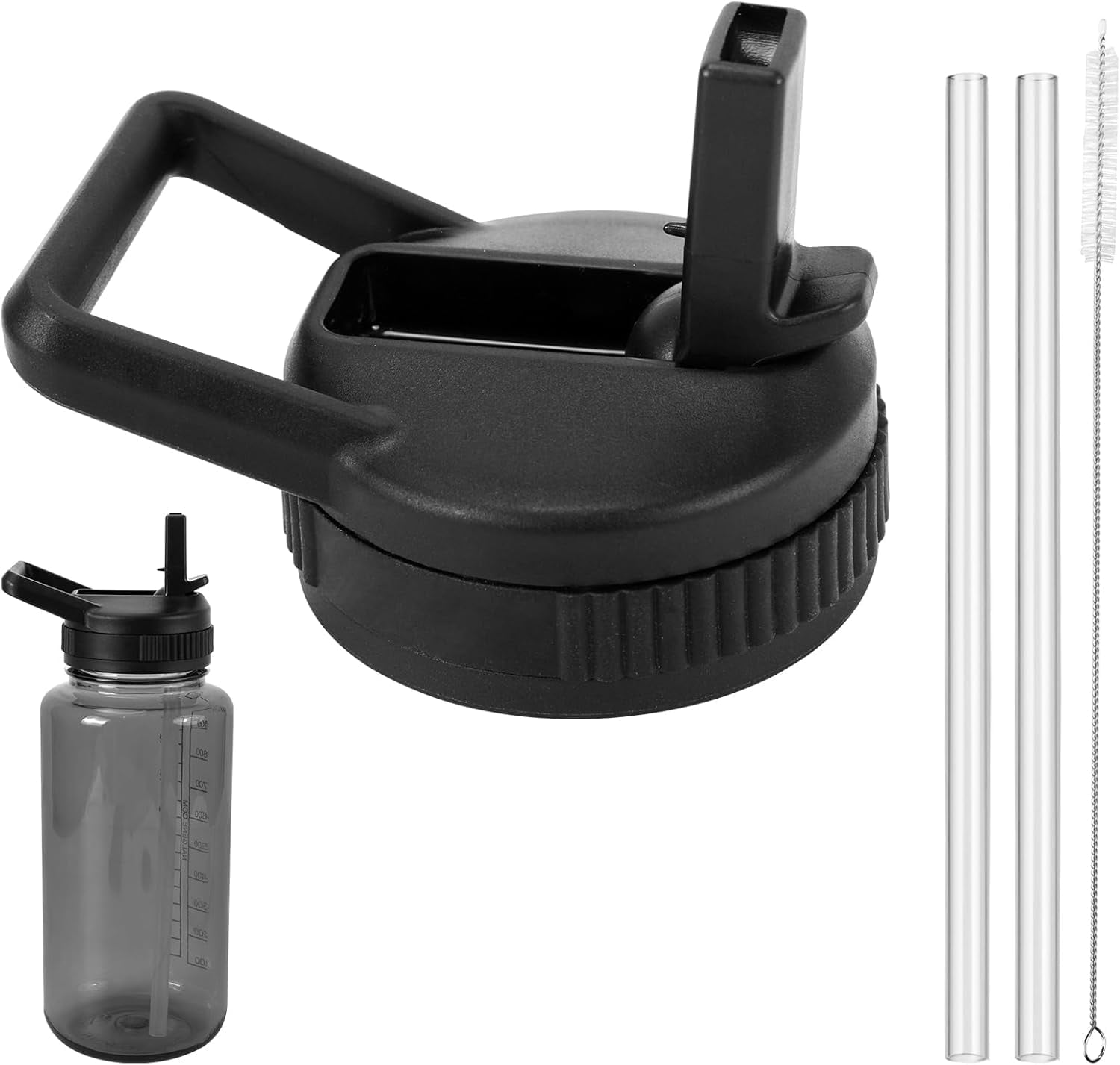Straw Lid Compatible with Nalgene Water Bottles 32 OZ, BPA-Free Straws Lid with Handle for Nalgene Wide Mouth, Replacement Bottle Cap Accessories with 2 Straws and 1 Straw Brush C230U