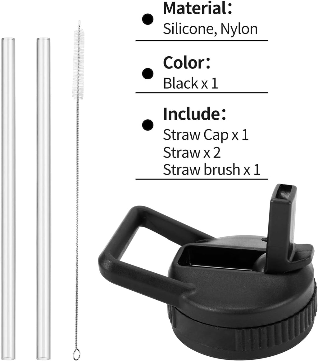 Straw Lid Compatible with Nalgene Water Bottles 32 OZ, BPA-Free Straws Lid with Handle for Nalgene Wide Mouth, Replacement Bottle Cap Accessories with 2 Straws and 1 Straw Brush C230U