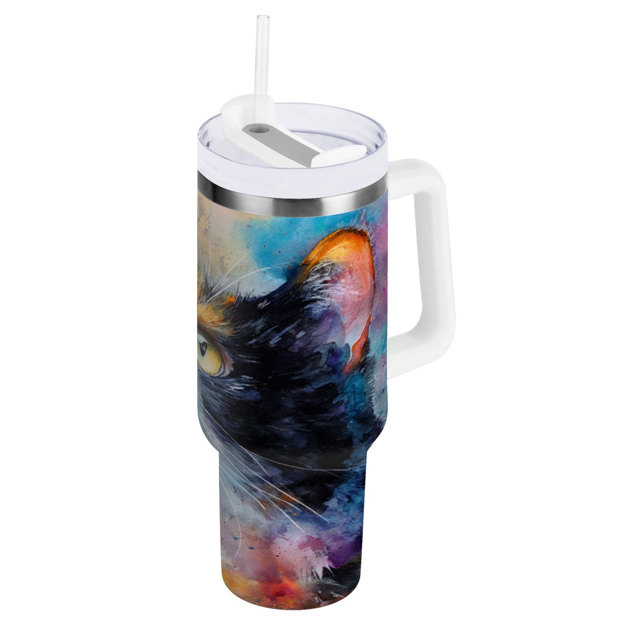 30 oz Insulated Stainless Steel Tumbler Double Wall Stainless Steel Tumbler with 2-Way Drinking Watercolor Calico Cat C465H