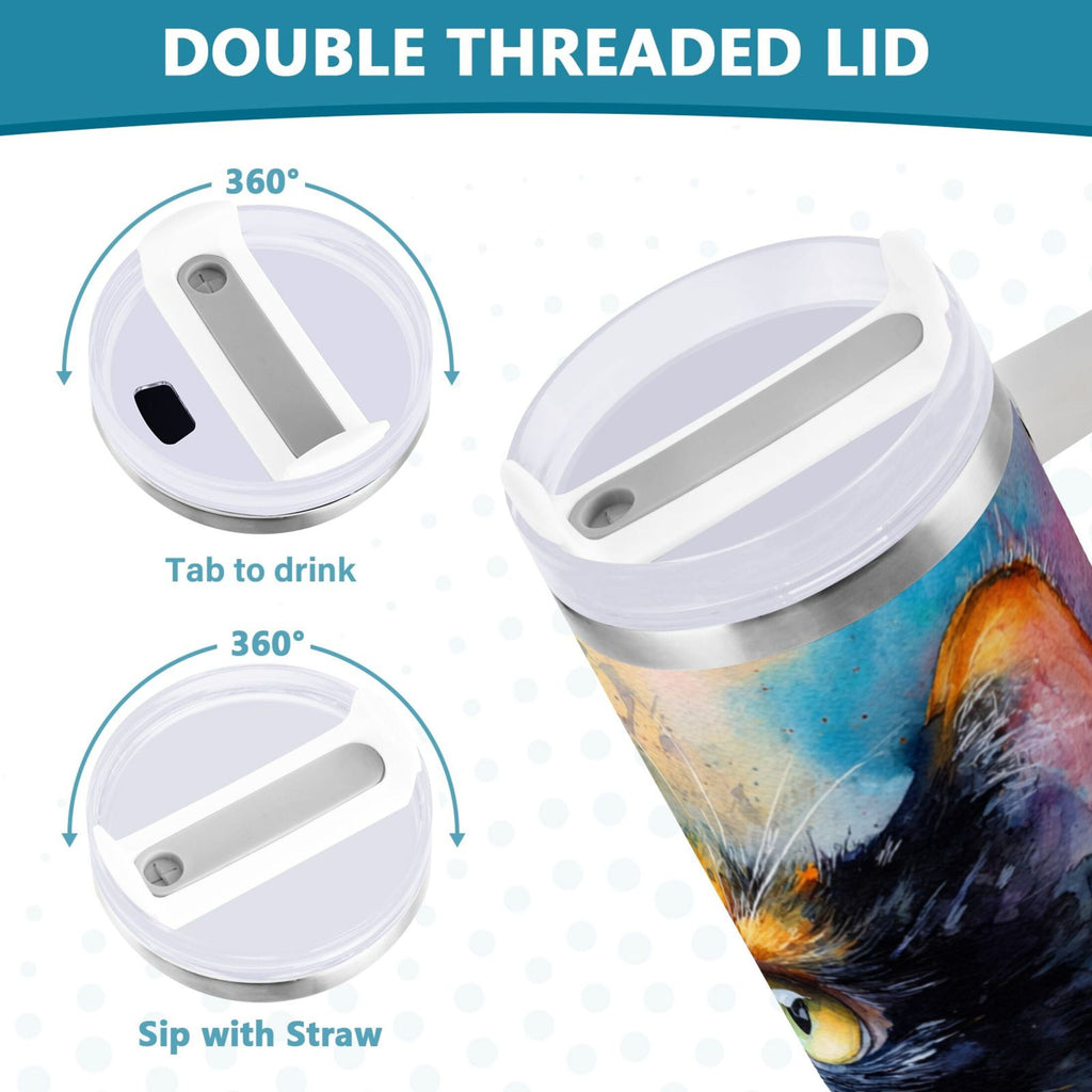 30 oz Insulated Stainless Steel Tumbler Double Wall Stainless Steel Tumbler with 2-Way Drinking Watercolor Calico Cat C465H