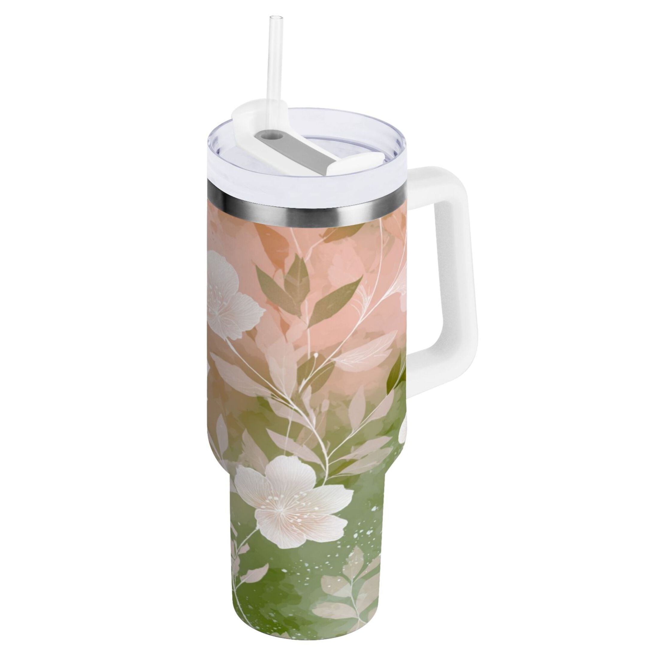 30 oz Insulated Stainless Steel Tumbler Double Wall Stainless Steel Tumbler with 2-Way Drinking Gradient Elegant Floral C471R
