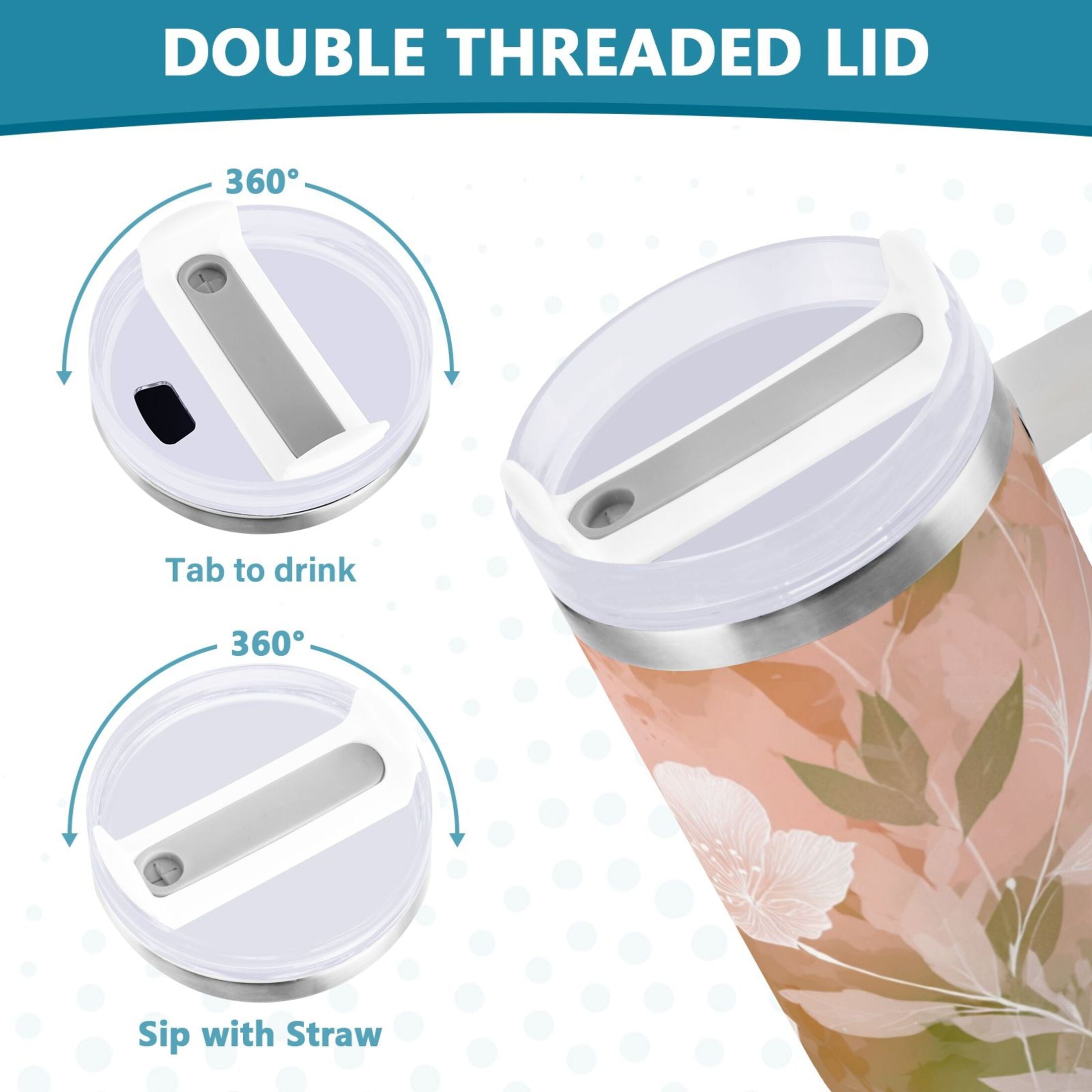 30 oz Insulated Stainless Steel Tumbler Double Wall Stainless Steel Tumbler with 2-Way Drinking Gradient Elegant Floral C471R