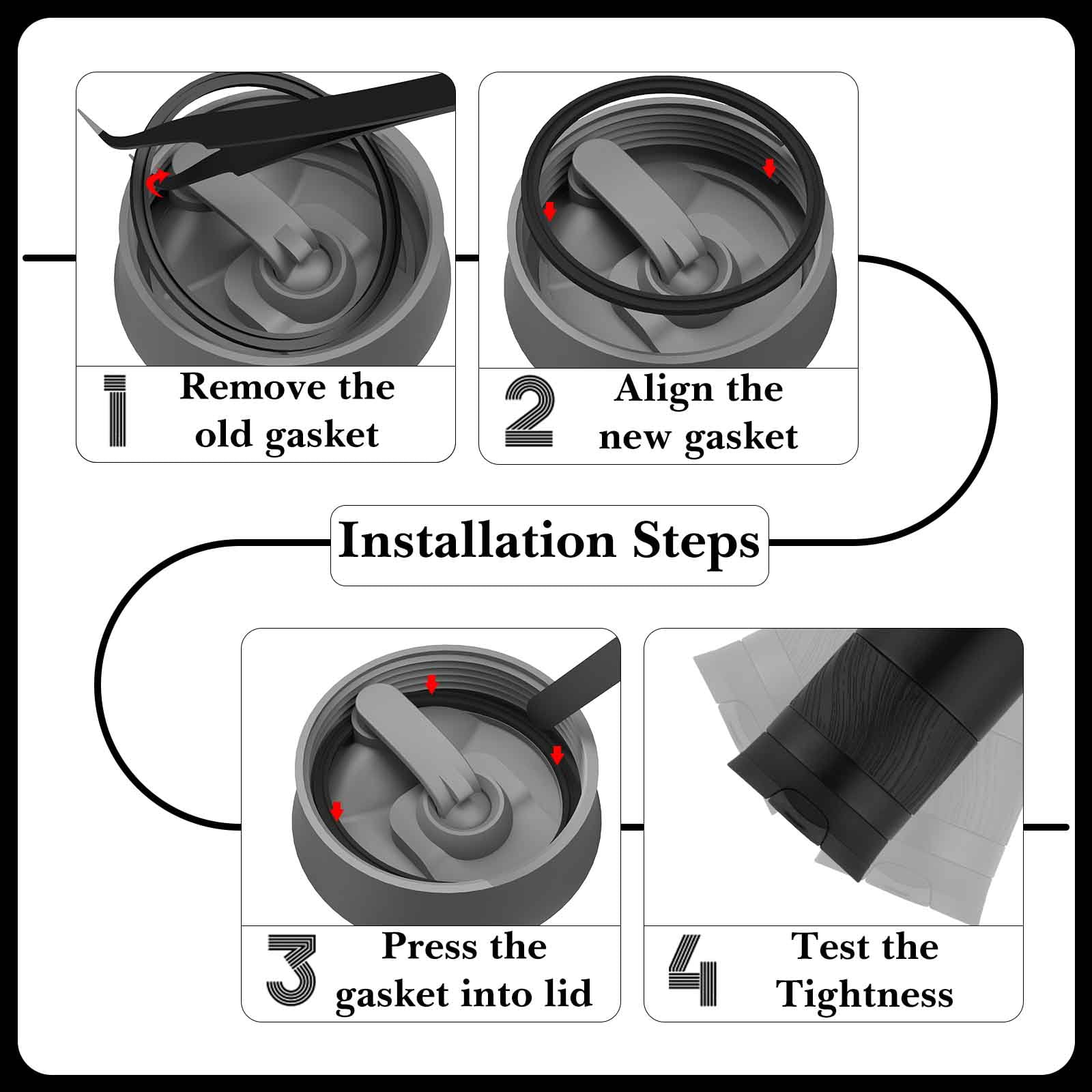 Linkidea 6 Pack Water Bottle Gasket Replacement Compatible with Contigo Byron Snapseal Travel Mug 16oz/20oz, Silicone O Ring Leak Proof Rubber Seal with Tweezer for Bottle Lid, Black C126C