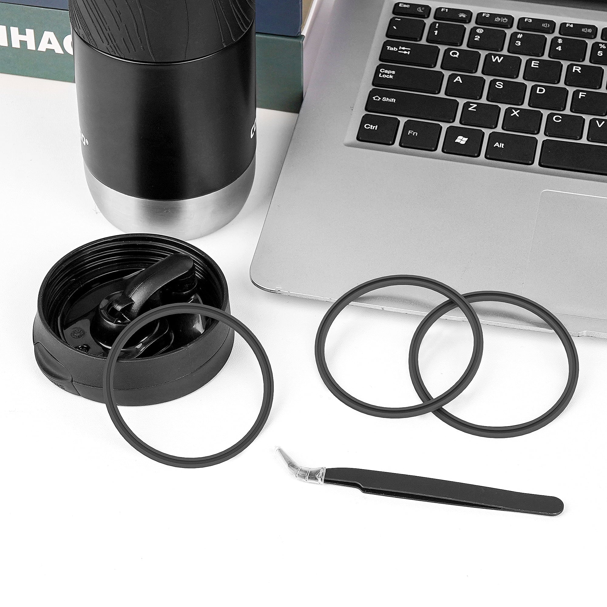 Linkidea 6 Pack Water Bottle Gasket Replacement Compatible with Contigo Byron Snapseal Travel Mug 16oz/20oz, Silicone O Ring Leak Proof Rubber Seal with Tweezer for Bottle Lid, Black C126C