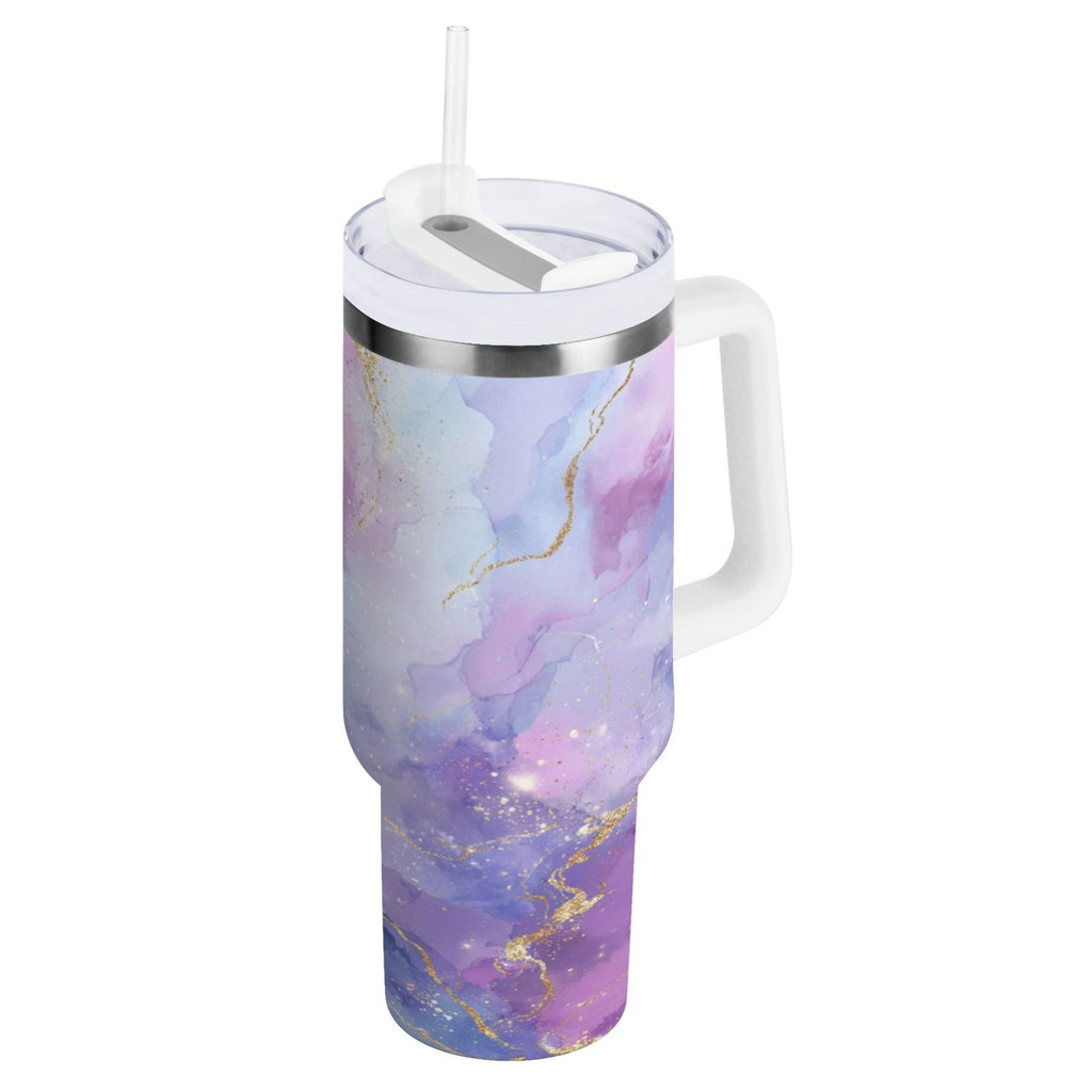 40 oz Insulated Stainless Steel Tumbler Double Wall Stainless Steel Tumbler with 2-Way Drinking Pink and Blue Marble Texture C490V