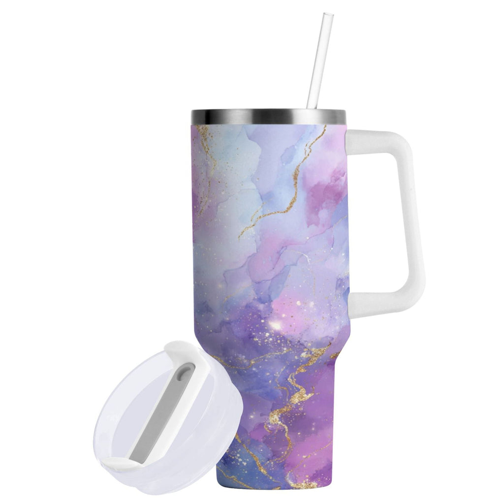 40 oz Insulated Stainless Steel Tumbler Double Wall Stainless Steel Tumbler with 2-Way Drinking Pink and Blue Marble Texture C490V