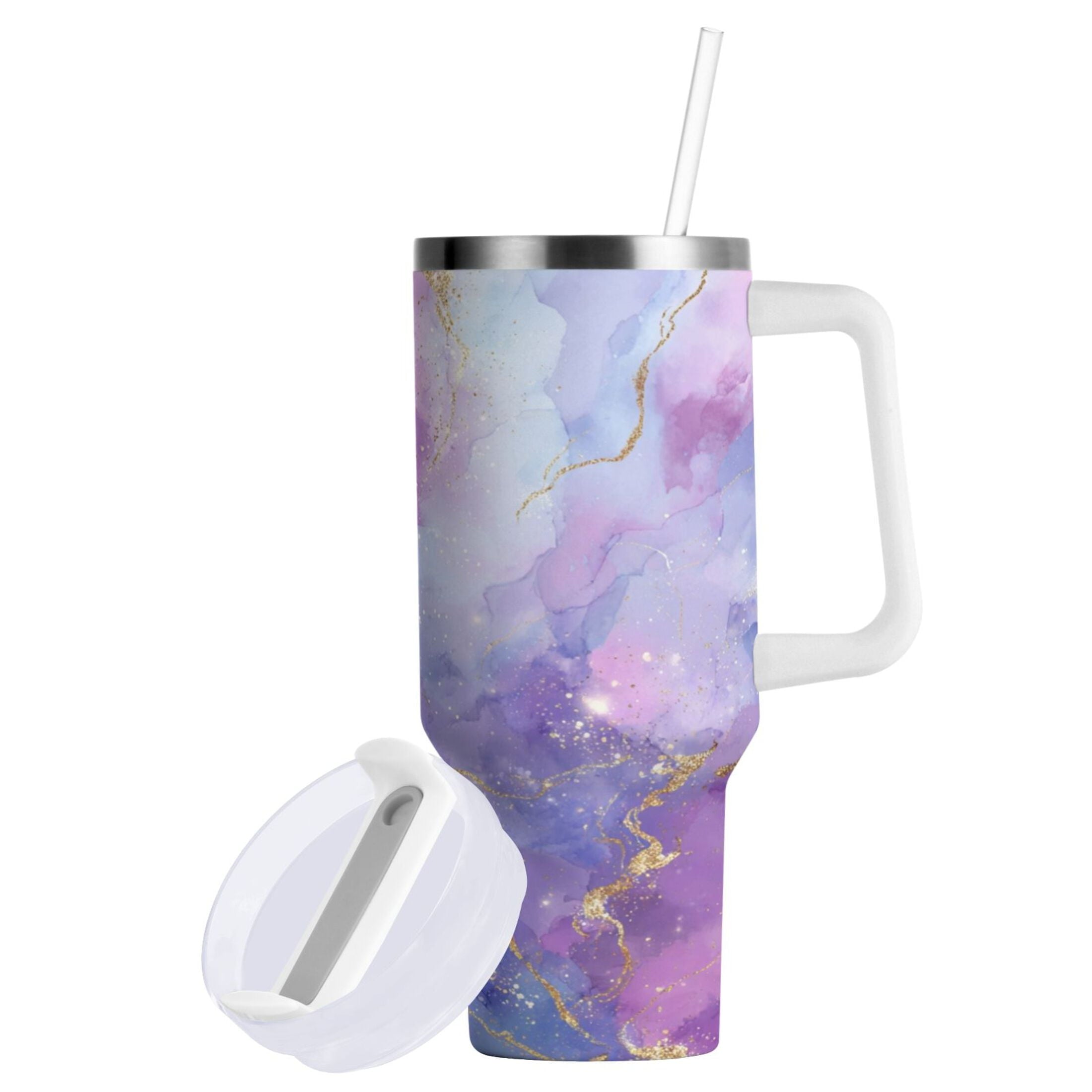 40 oz Insulated Stainless Steel Tumbler Double Wall Stainless Steel Tumbler with 2-Way Drinking Pink and Blue Marble Texture C490V