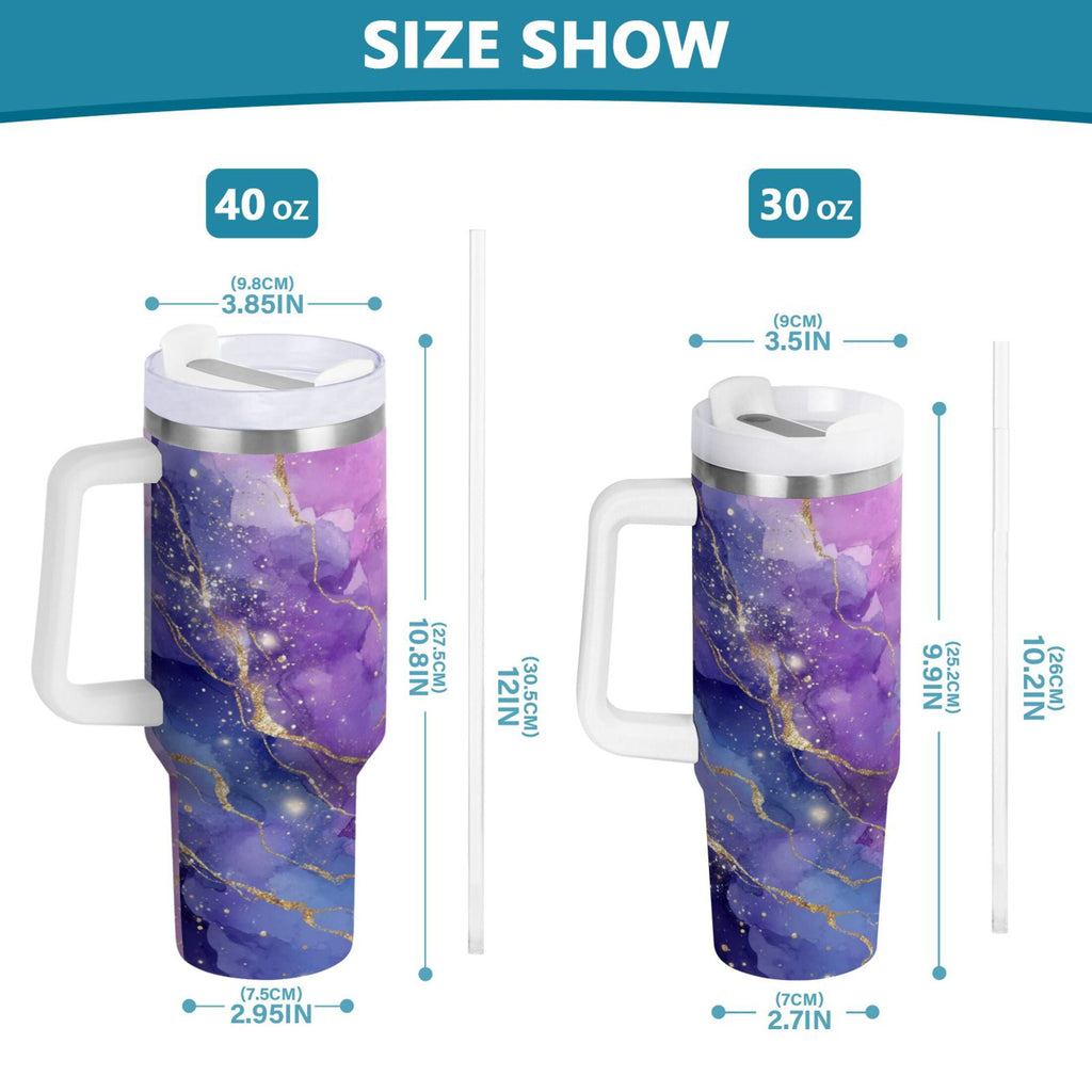 40 oz Insulated Stainless Steel Tumbler Double Wall Stainless Steel Tumbler with 2-Way Drinking Pink and Blue Marble Texture C490V