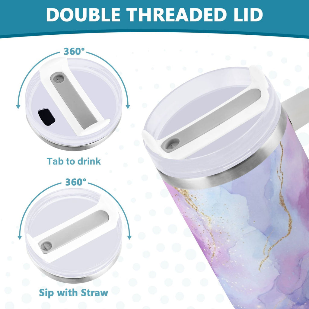 40 oz Insulated Stainless Steel Tumbler Double Wall Stainless Steel Tumbler with 2-Way Drinking Pink and Blue Marble Texture C490V