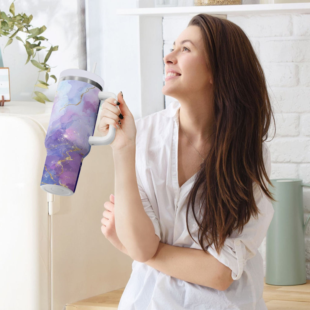 40 oz Insulated Stainless Steel Tumbler Double Wall Stainless Steel Tumbler with 2-Way Drinking Pink and Blue Marble Texture C490V