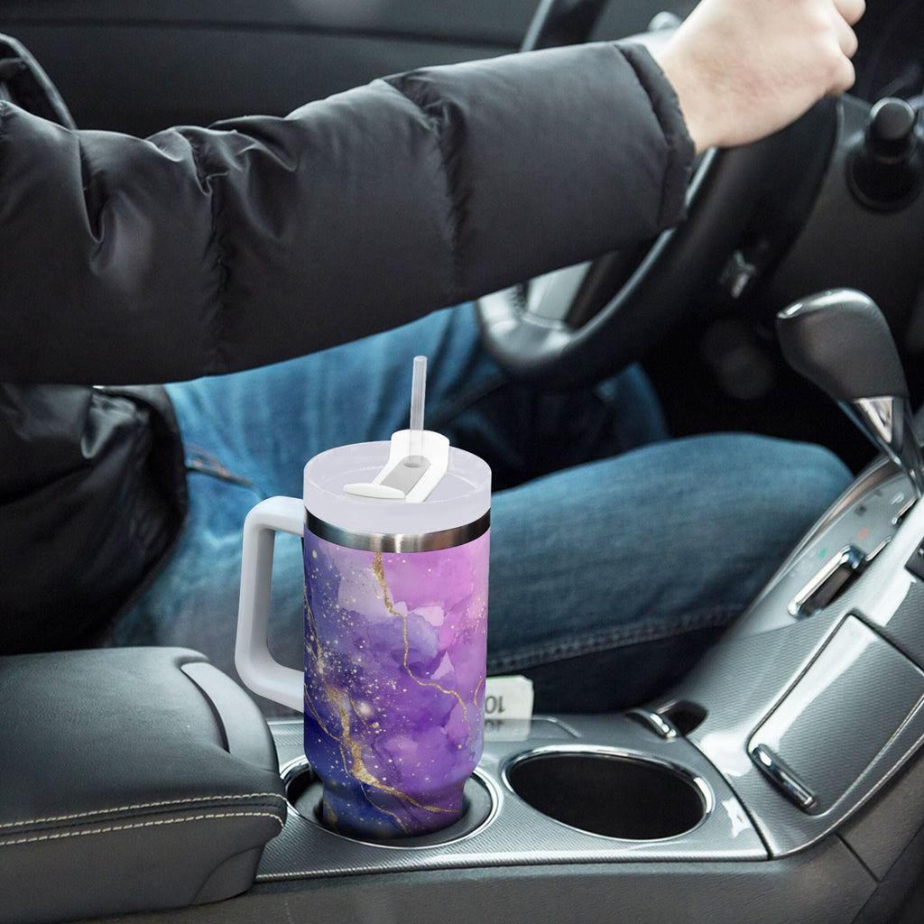 40 oz Insulated Stainless Steel Tumbler Double Wall Stainless Steel Tumbler with 2-Way Drinking Pink and Blue Marble Texture C490V