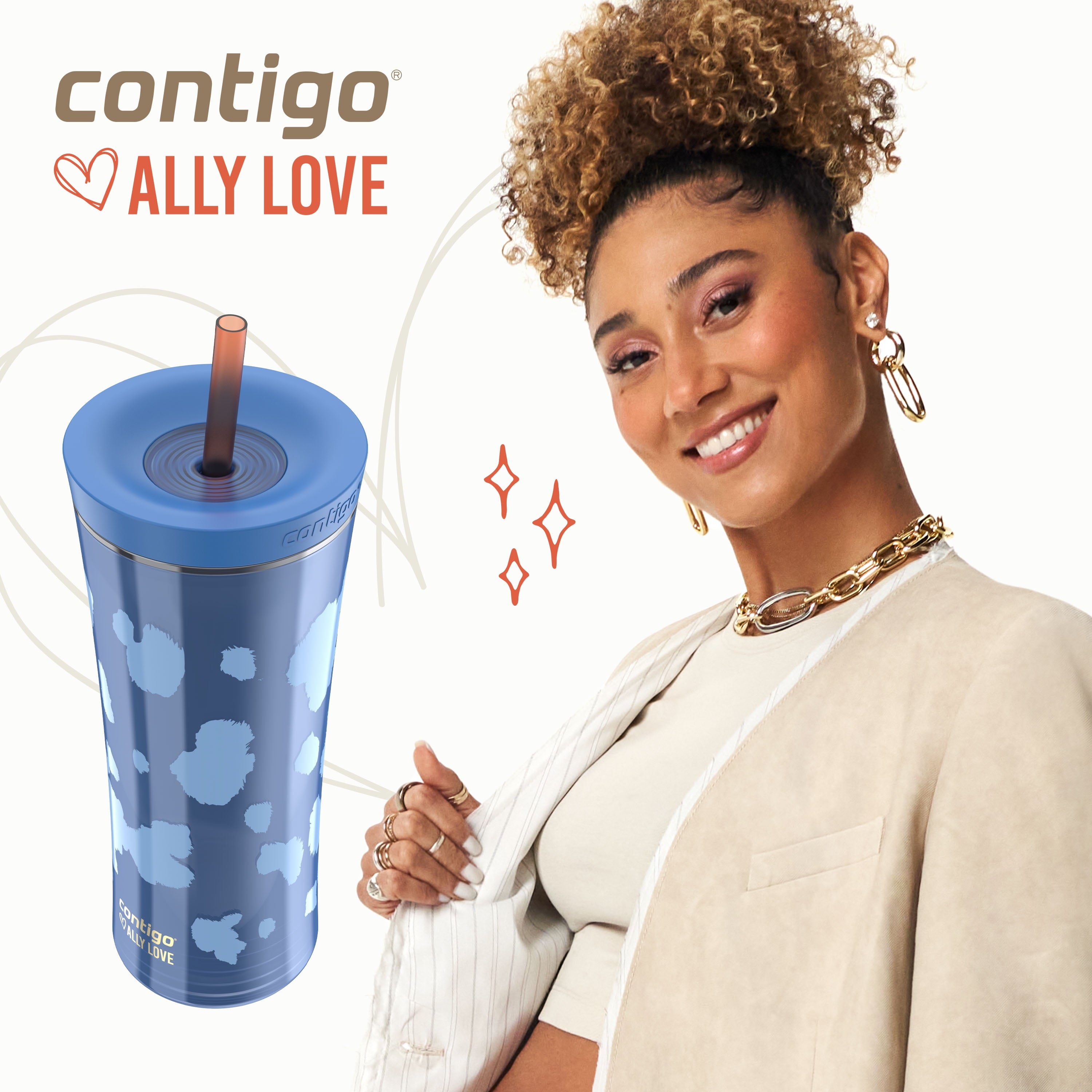 Contigo 20oz Shake &amp; Go Tumbler, Plastic with Straw, Stellar Jay Cowhide Couture C119W