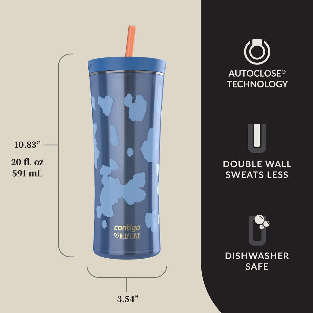 Contigo 20oz Shake &amp; Go Tumbler, Plastic with Straw, Stellar Jay Cowhide Couture C119W