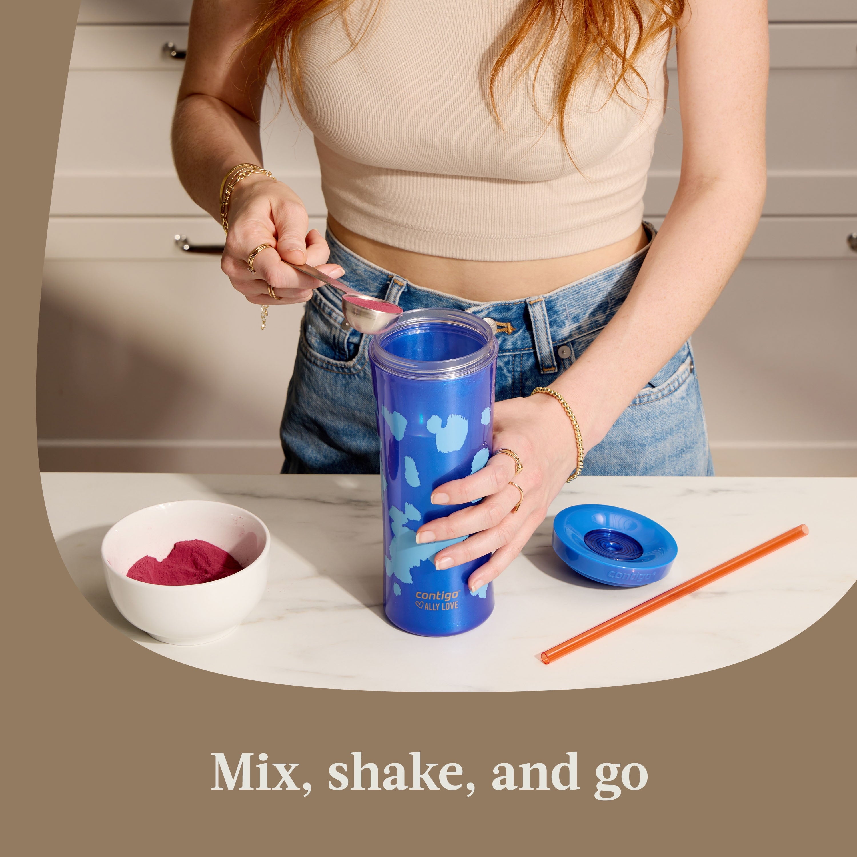 Contigo 20oz Shake &amp; Go Tumbler, Plastic with Straw, Stellar Jay Cowhide Couture C119W