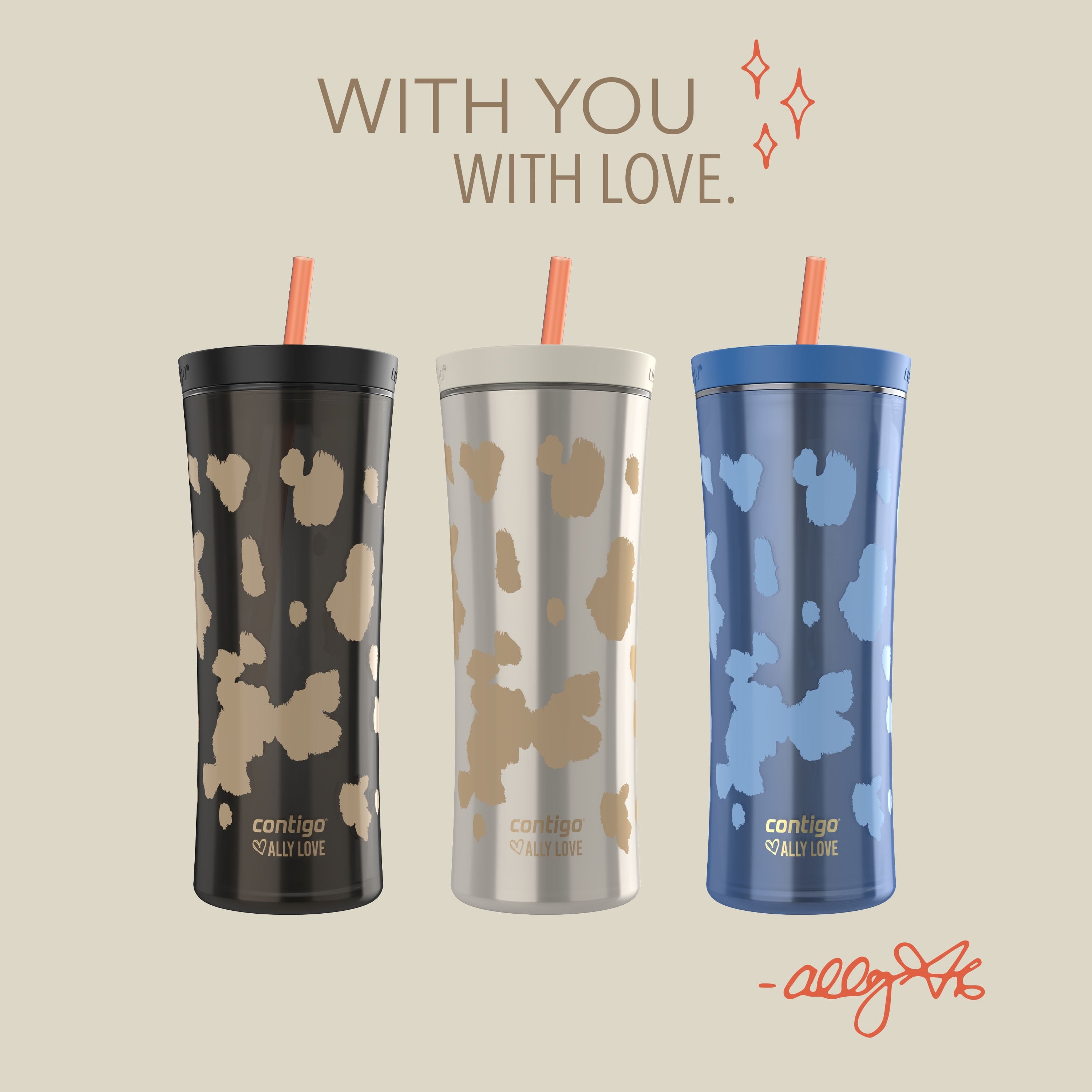 Contigo 20oz Shake &amp; Go Tumbler, Plastic with Straw, Stellar Jay Cowhide Couture C119W