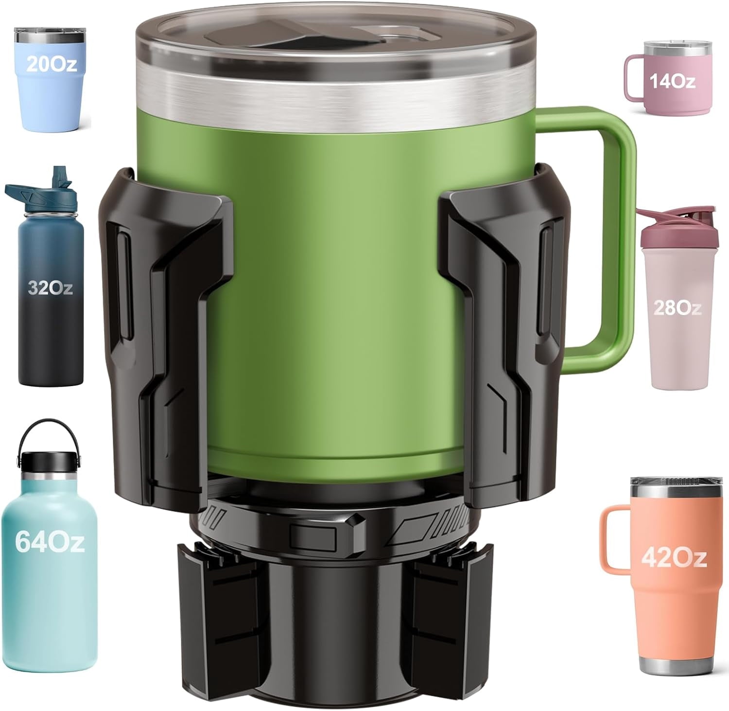 Cup Holder Expander: One-Button Open, Universal, Adjustable Holder(Diameter 2.6"- 4.8"), Cup Holder Expander for , , Nalgene, Takeya, Camelbak, Ramblers, , Tumblers, Mugs C220U