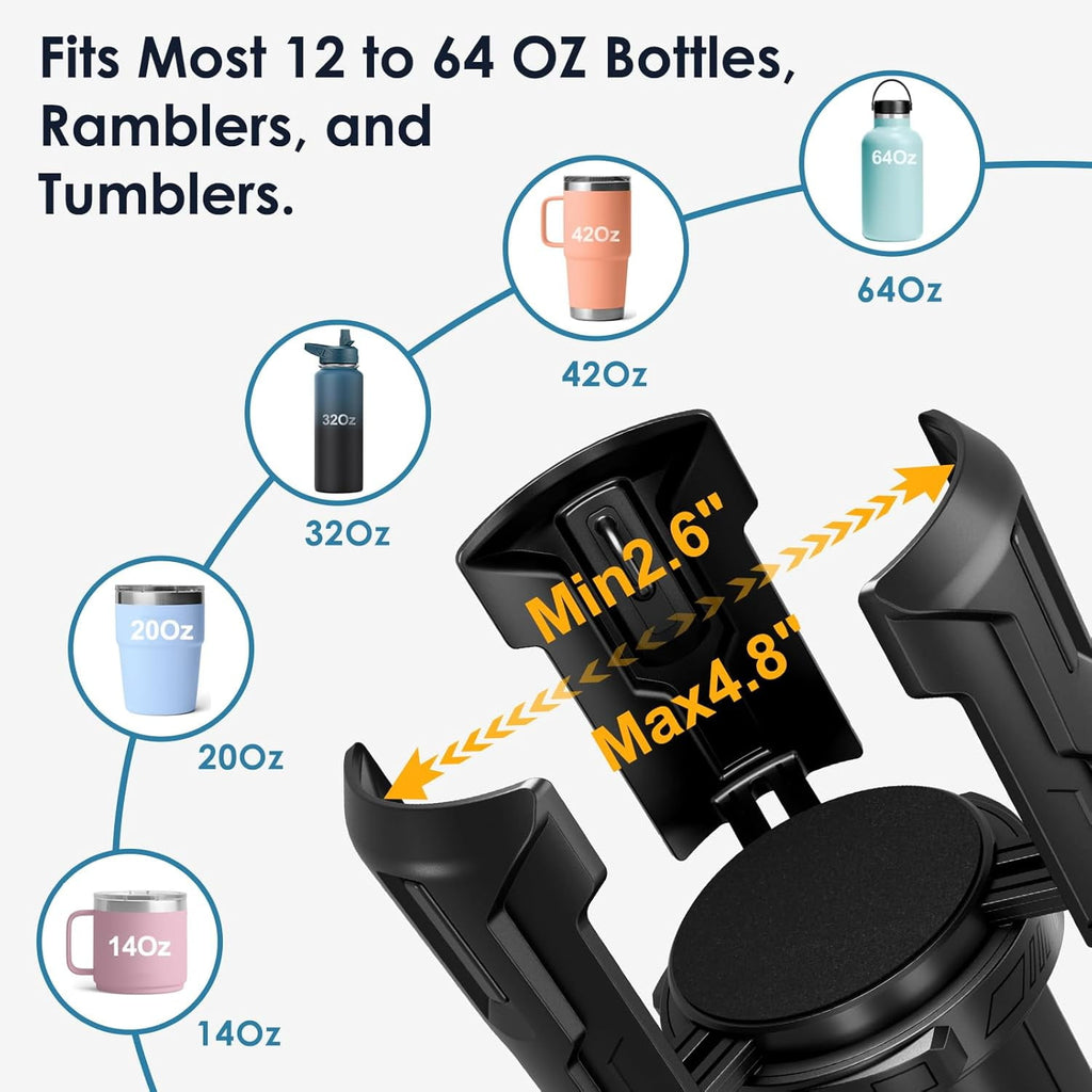 Cup Holder Expander: One-Button Open, Universal, Adjustable Holder(Diameter 2.6"- 4.8"), Cup Holder Expander for , , Nalgene, Takeya, Camelbak, Ramblers, , Tumblers, Mugs C220U