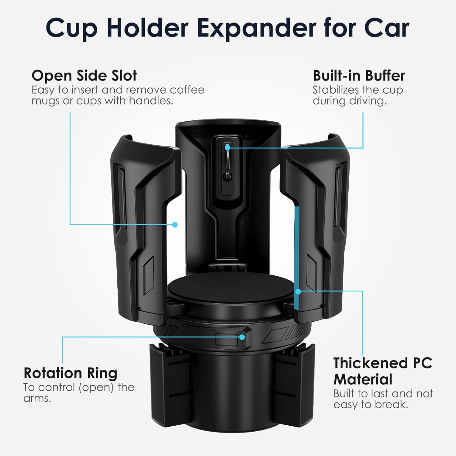 Cup Holder Expander: One-Button Open, Universal, Adjustable Holder(Diameter 2.6"- 4.8"), Cup Holder Expander for , , Nalgene, Takeya, Camelbak, Ramblers, , Tumblers, Mugs C220U