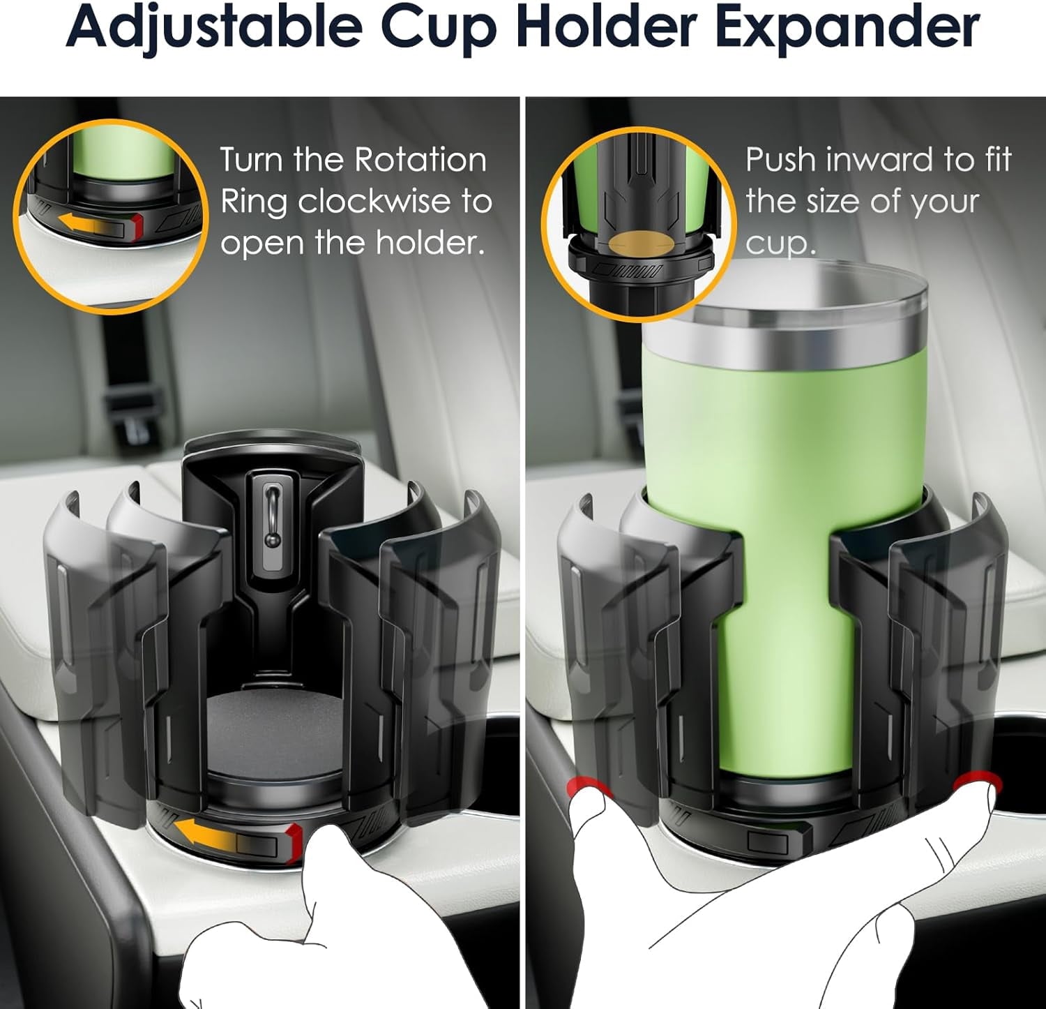 Cup Holder Expander: One-Button Open, Universal, Adjustable Holder(Diameter 2.6"- 4.8"), Cup Holder Expander for , , Nalgene, Takeya, Camelbak, Ramblers, , Tumblers, Mugs C220U