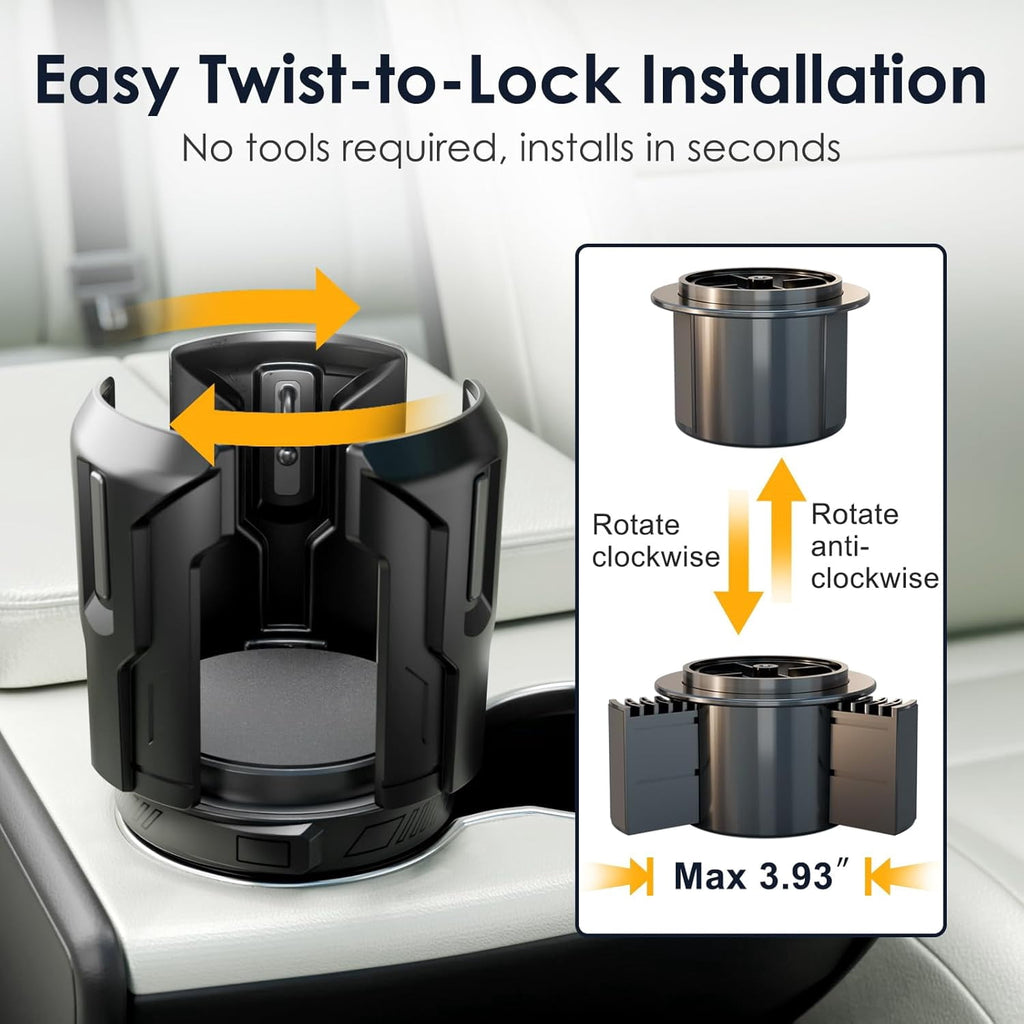Cup Holder Expander: One-Button Open, Universal, Adjustable Holder(Diameter 2.6"- 4.8"), Cup Holder Expander for , , Nalgene, Takeya, Camelbak, Ramblers, , Tumblers, Mugs C220U