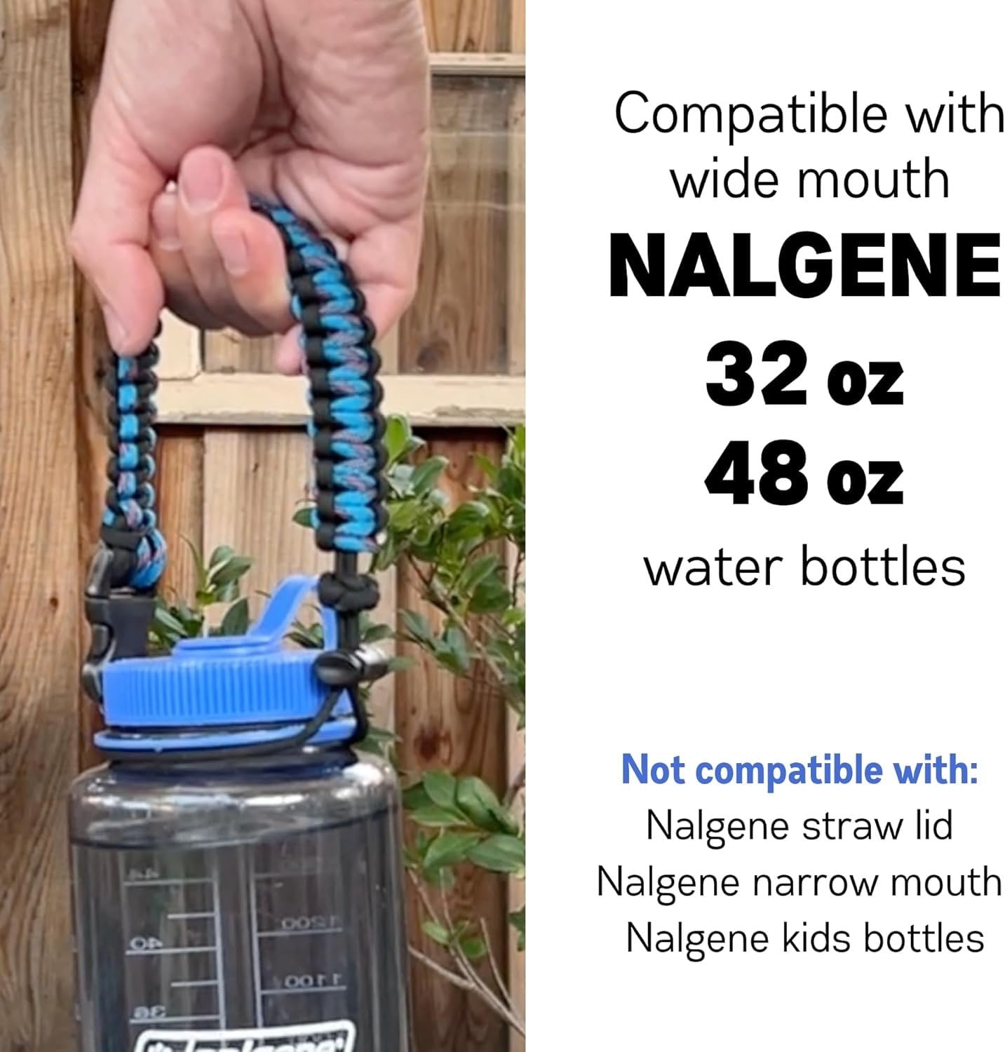 Hydrocord Handle for Nalgene Water Bottles, Fits Wide Mouth Water Bottles, Durable Carrier, Secure Accessories, Compatible with 32oz, 36oz, 48oz Water Bottle (Black) C206A