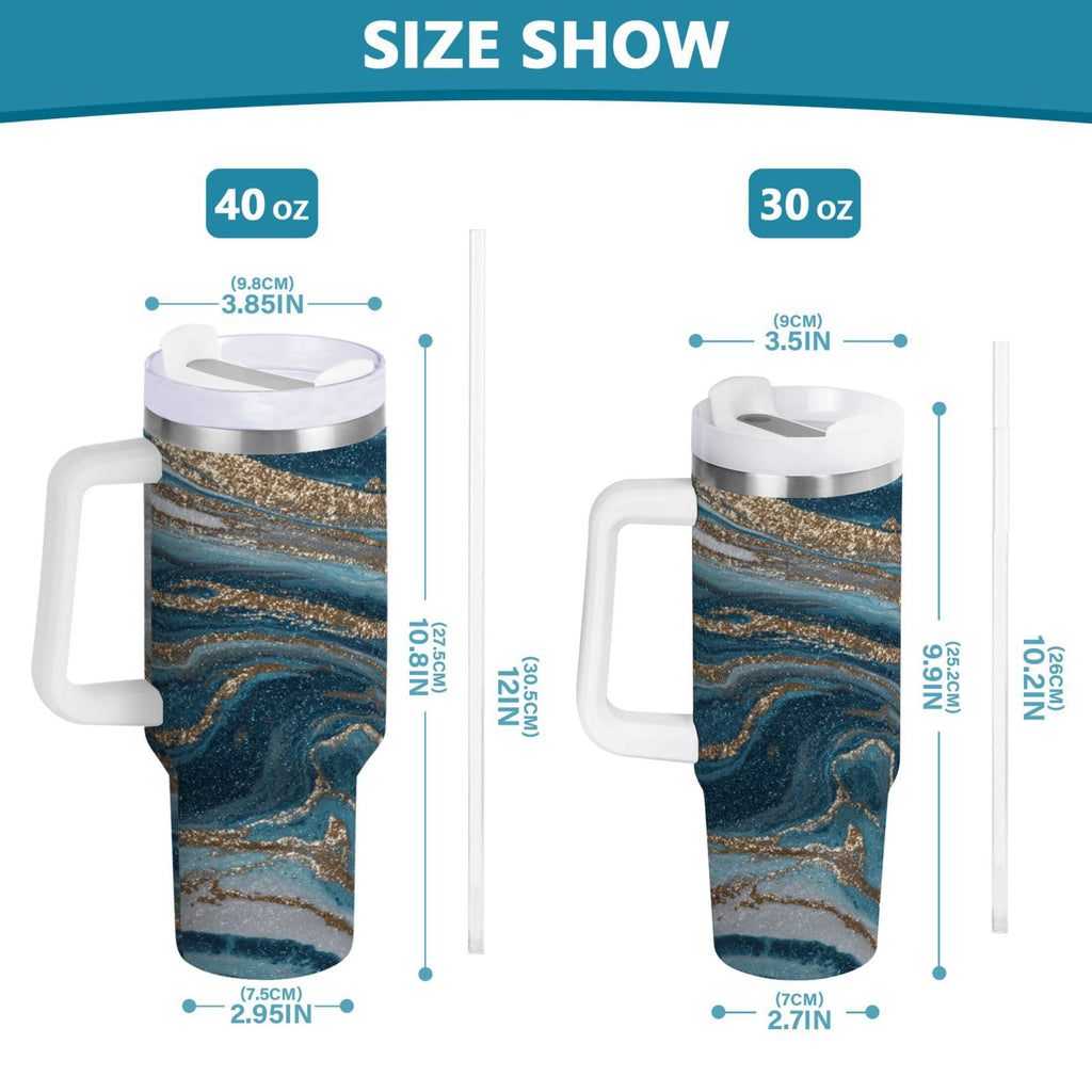 30 oz Insulated Stainless Steel Tumbler Double Wall Stainless Steel Tumbler with 2-Way Drinking Blue and Gold Swirling C497Z