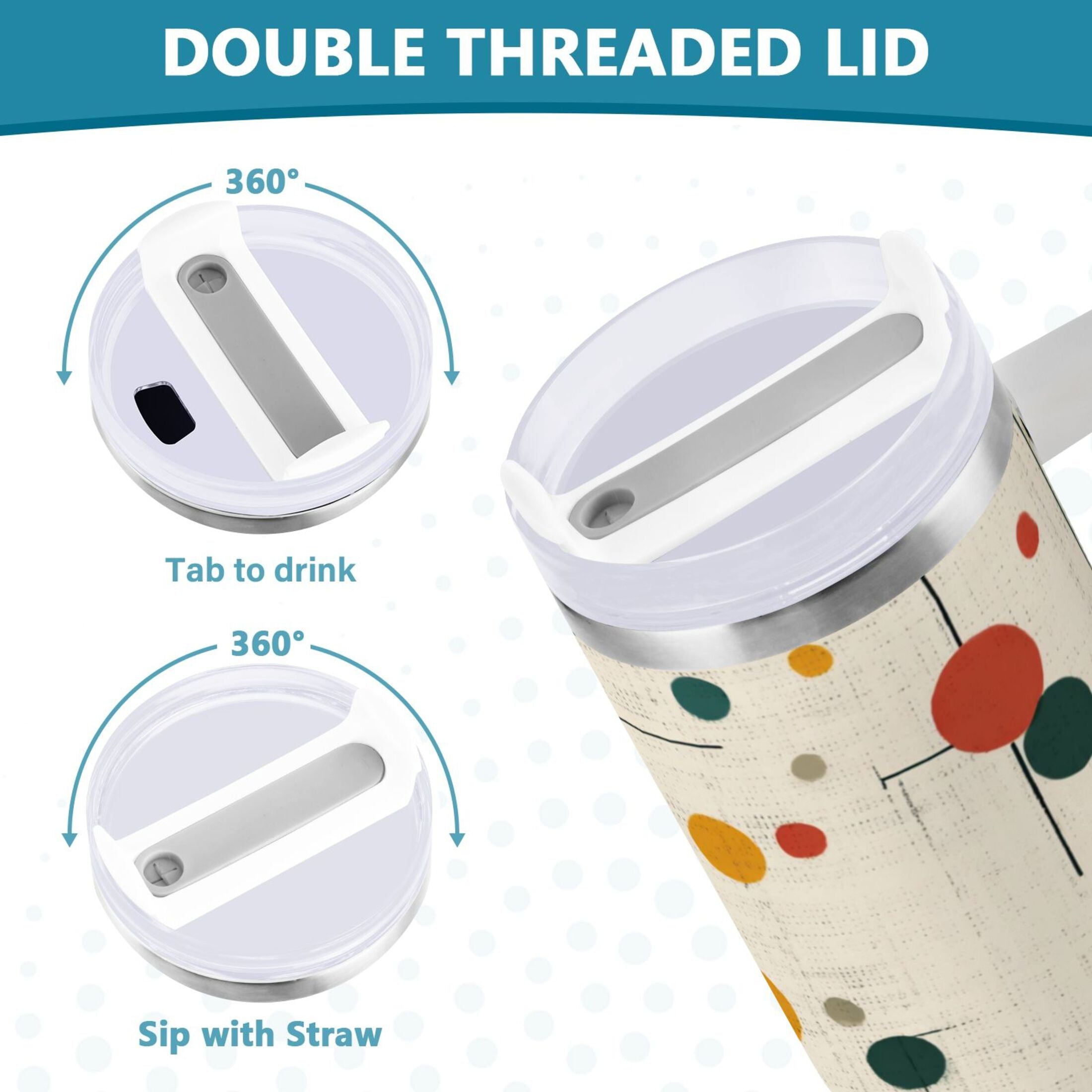30 oz Insulated Stainless Steel Tumbler Double Wall Stainless Steel Tumbler with 2-Way Drinking Colorful Dots and Lines C646K
