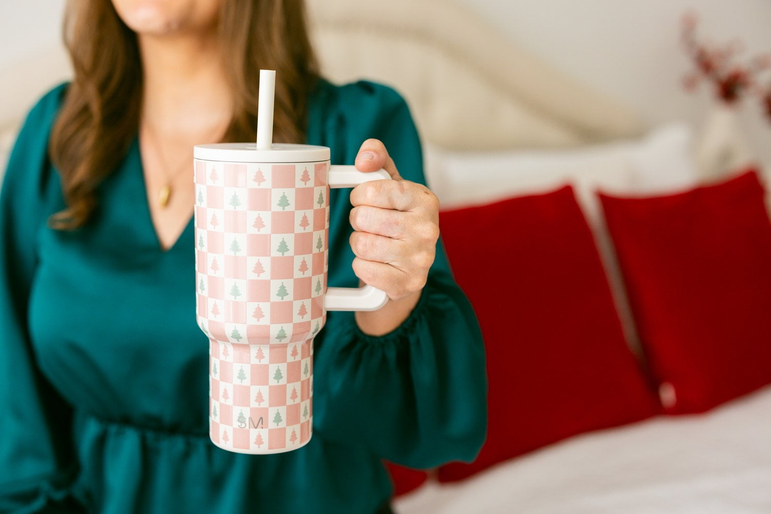 Simple Modern 30 fl oz Insulated Stainless Steel Trek Tumbler with Straw Lid | Seaglass Sage and Cream Checkmate C690P