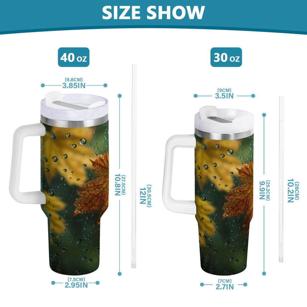 30 oz Insulated Stainless Steel Tumbler Double Wall Stainless Steel Tumbler with 2-Way Drinking Leaves with Water Droplets C500B