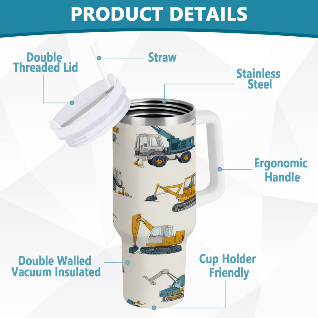 30 oz Insulated Stainless Steel Tumbler Double Wall Stainless Steel Tumbler with 2-Way Drinking Engineering Vehicle Pattern C653E