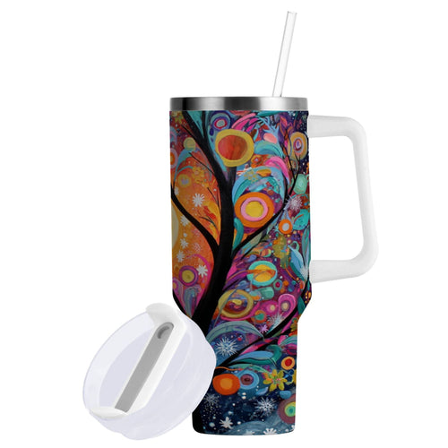 30 oz Insulated Stainless Steel Tumbler Double Wall Stainless Steel Tumbler with 2-Way Drinking Beautiful Abstract Tree Painting C654U