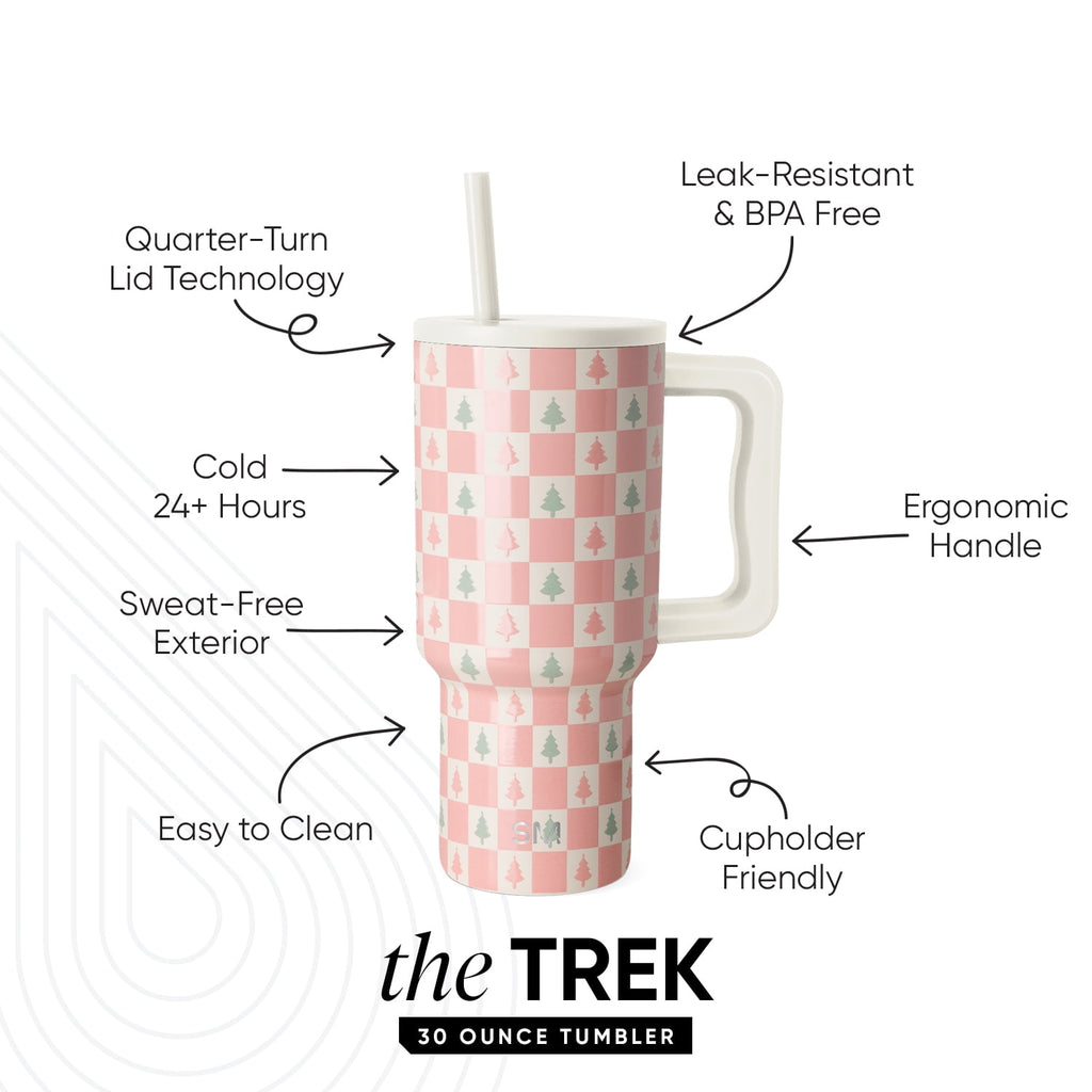 Simple Modern 30 fl oz Insulated Stainless Steel Trek Tumbler with Straw Lid | Seaglass Sage and Cream Checkmate C690P