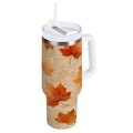 40 oz Insulated Stainless Steel Tumbler Double Wall Stainless Steel Tumbler with 2-Way Drinking Orange Autumn Leaves Pattern C478F