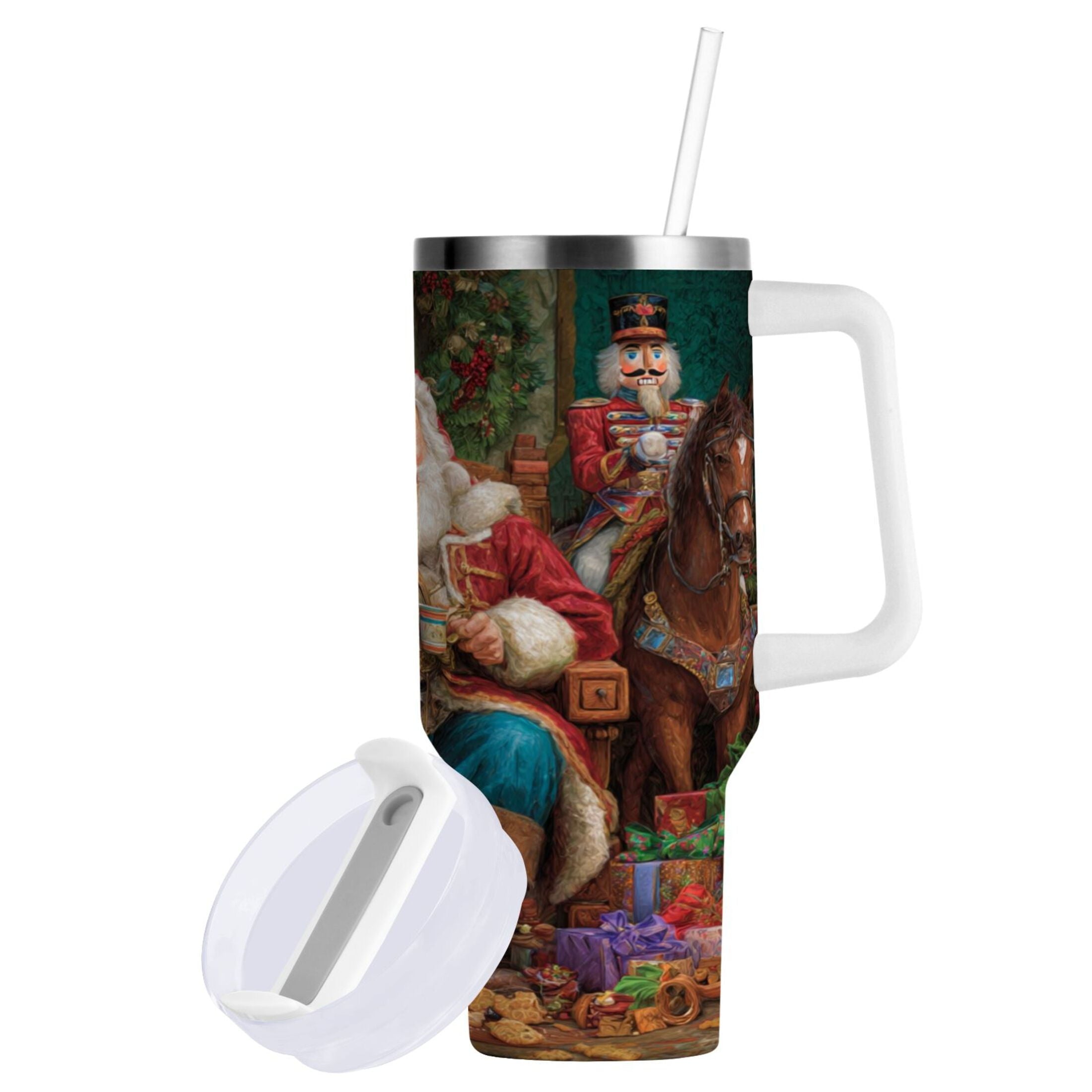 40 oz Insulated Stainless Steel Tumbler Double Wall Stainless Steel Tumbler with 2-Way Drinking Santa Eating Cookies C548Z
