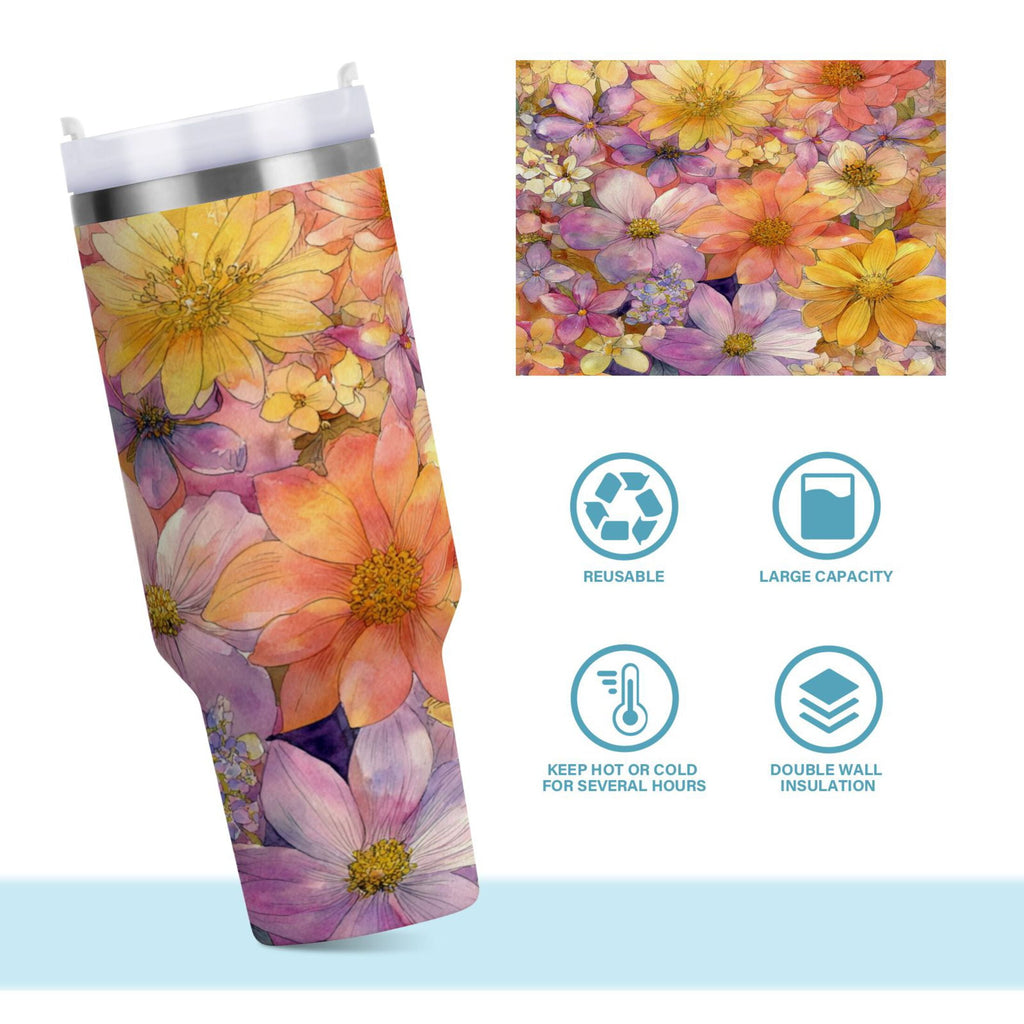 30 oz Insulated Stainless Steel Tumbler Double Wall Stainless Steel Tumbler with 2-Way Drinking Summer Blossoms C540G