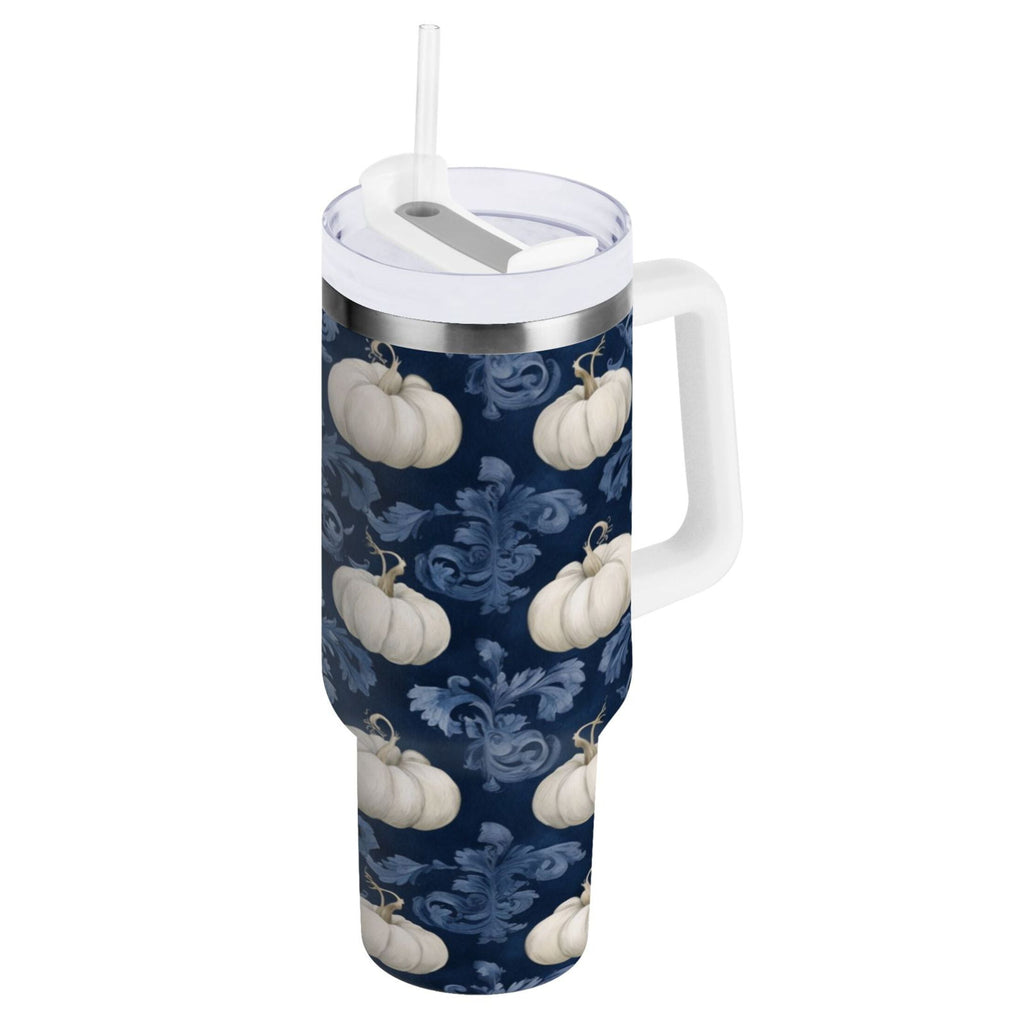 30 oz Insulated Stainless Steel Tumbler Double Wall Stainless Steel Tumbler with 2-Way Drinking Watercolor White Pumpkins C446W