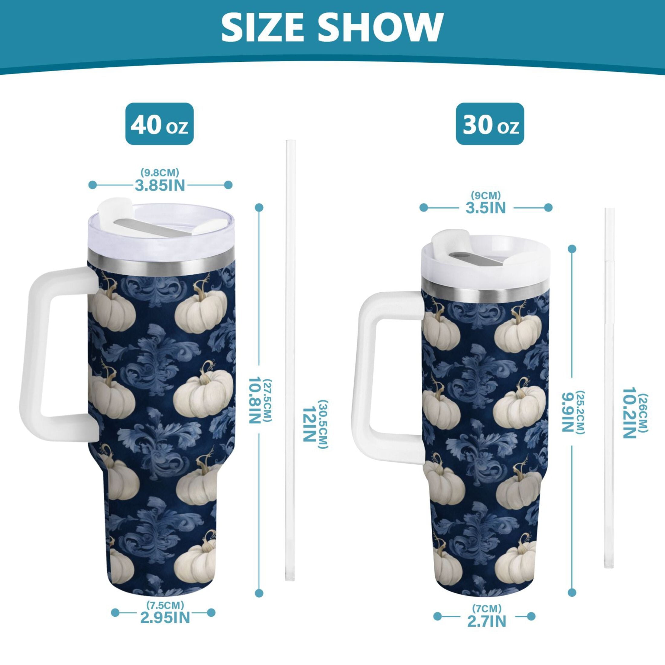 30 oz Insulated Stainless Steel Tumbler Double Wall Stainless Steel Tumbler with 2-Way Drinking Watercolor White Pumpkins C446W