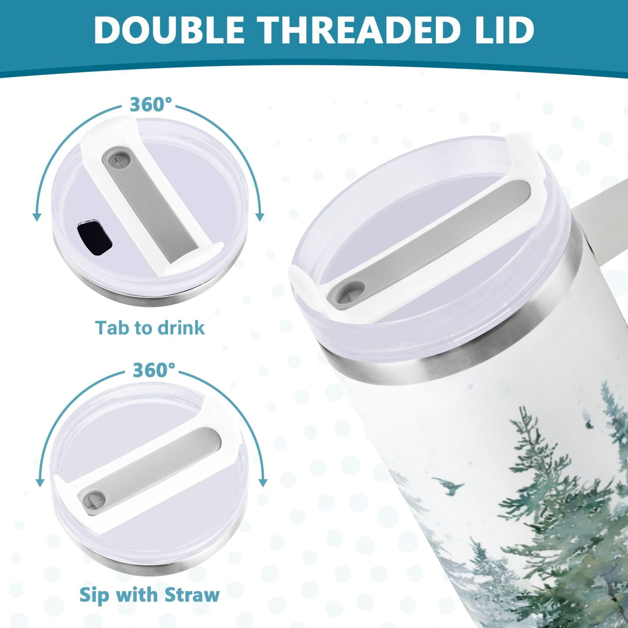 30 oz Insulated Stainless Steel Tumbler Double Wall Stainless Steel Tumbler with 2-Way Drinking Green Snowy Forest Scene C455K