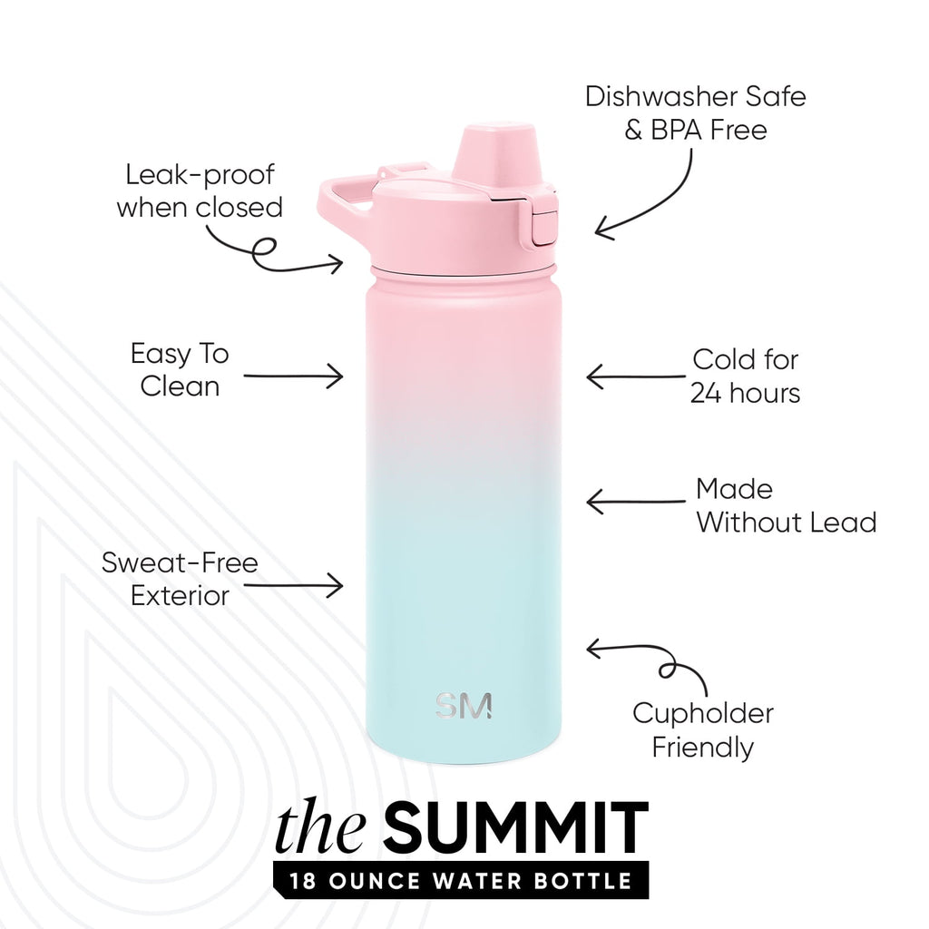 Simple Modern 18 fl oz Insulated Stainless Steel Summit Water Bottle with Covered Silicone Straw Lid | Sweet Taffy C395T