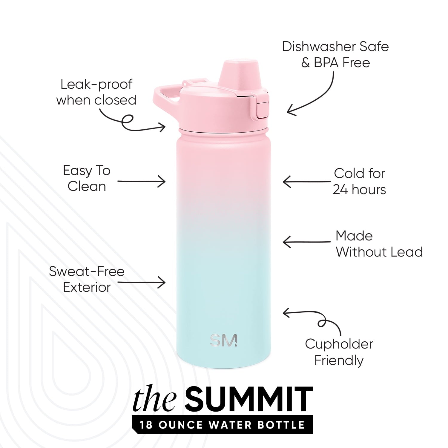 Simple Modern 18 fl oz Insulated Stainless Steel Summit Water Bottle with Covered Silicone Straw Lid | Sweet Taffy C395T