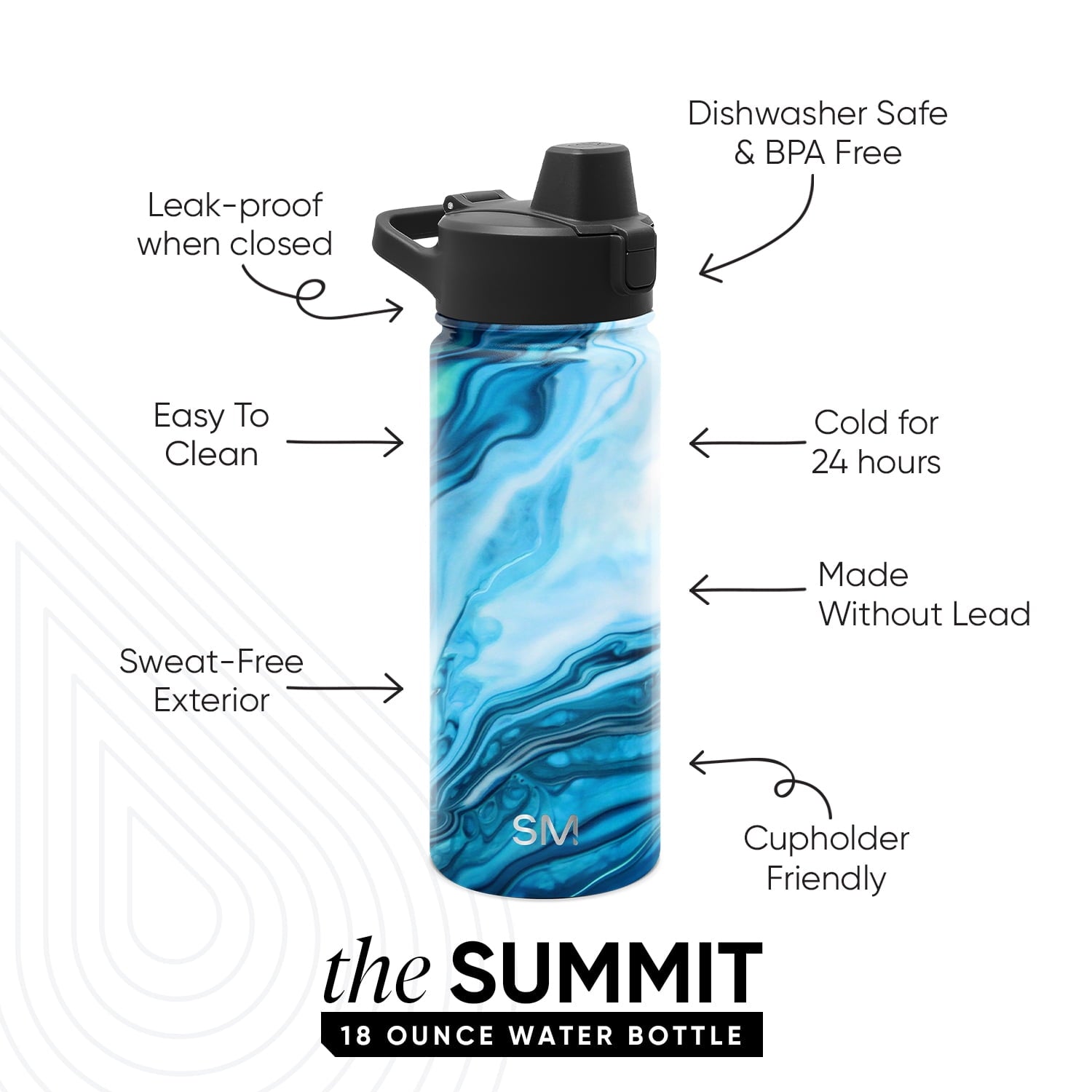 Simple Modern 18 fl oz Insulated Stainless Steel Summit Water Bottle with Covered Silicone Straw Lid | Sweet Taffy C395T
