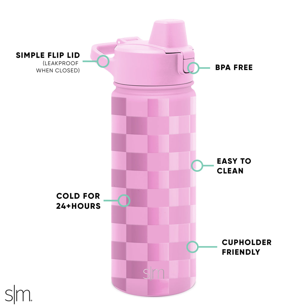 Simple Modern 18 fl oz Insulated Stainless Steel Summit Water Bottle with Covered Silicone Straw Lid | Sweet Taffy C395T