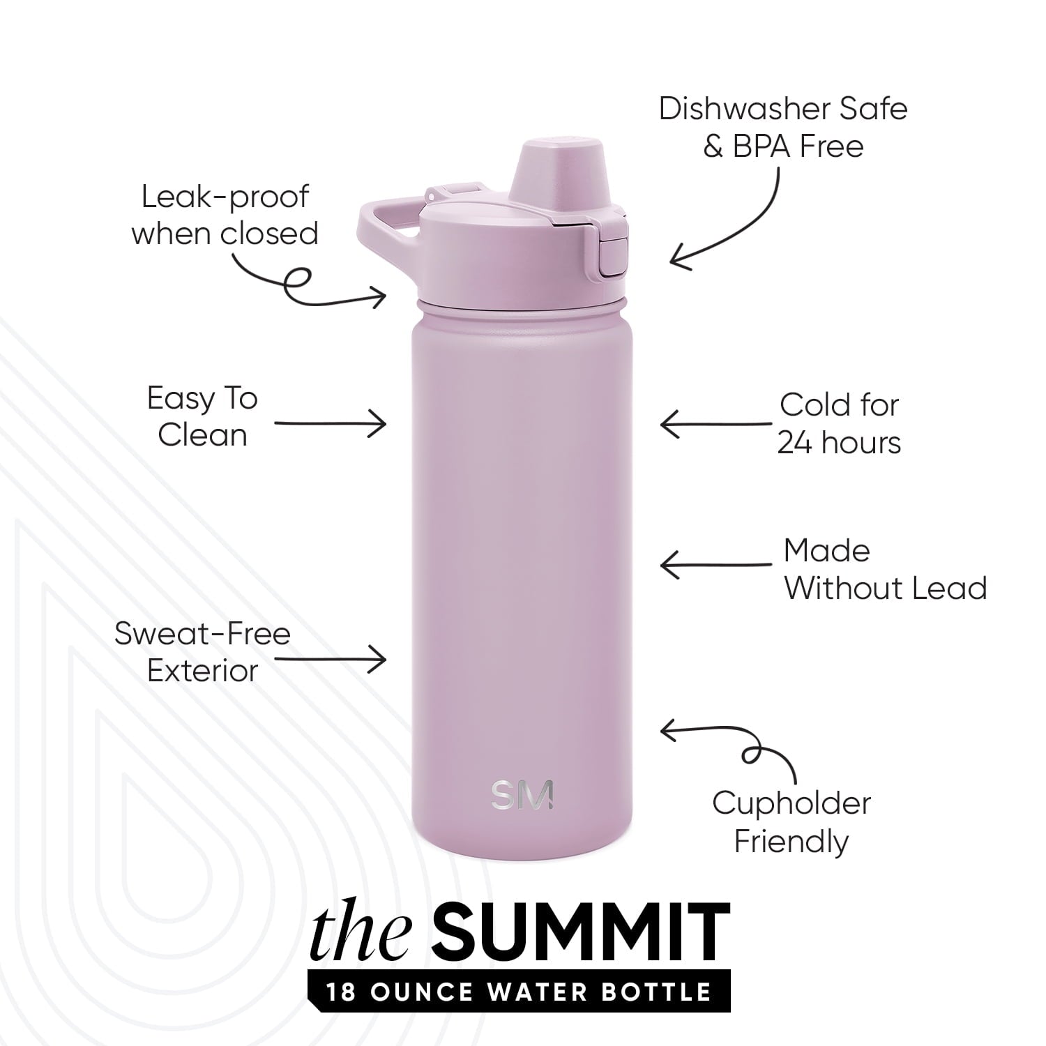 Simple Modern 18 fl oz Insulated Stainless Steel Summit Water Bottle with Covered Silicone Straw Lid | Sweet Taffy C395T