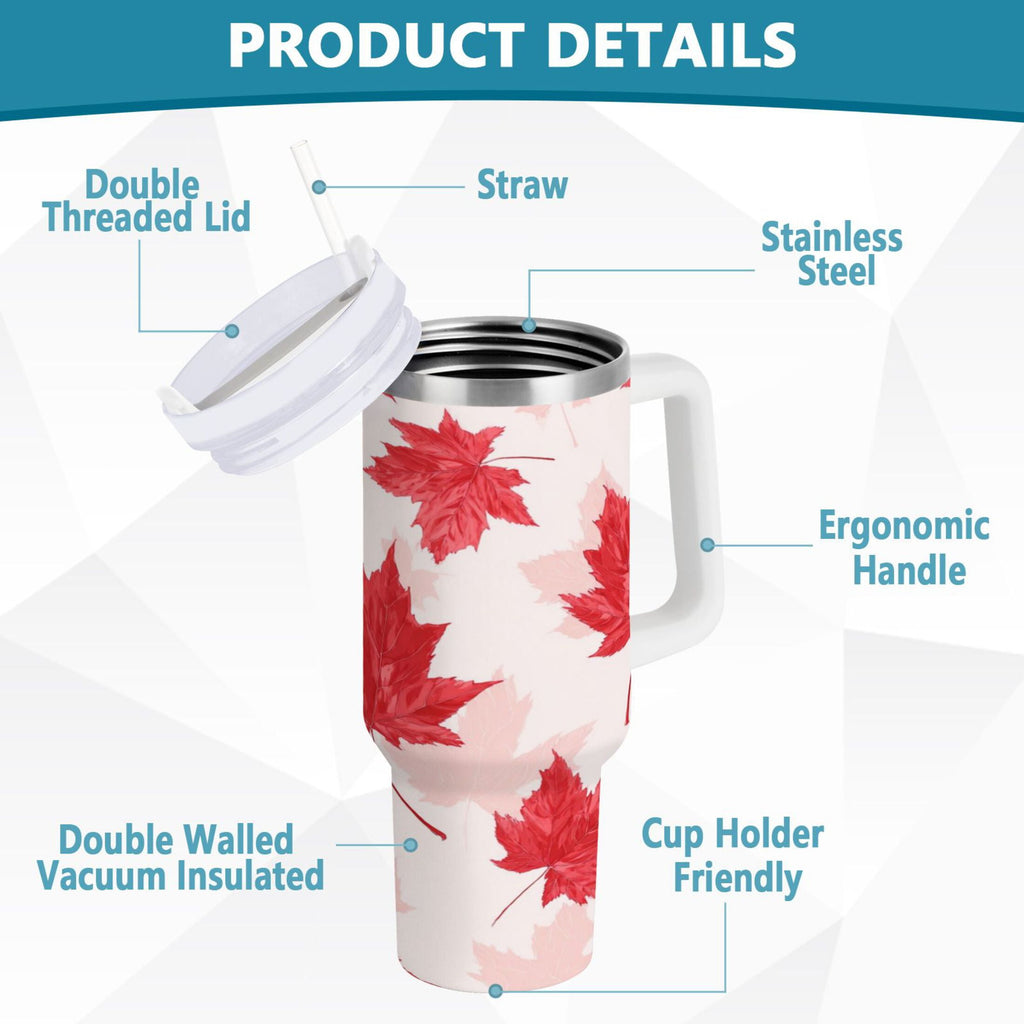 40 oz Insulated Stainless Steel Tumbler Double Wall Stainless Steel Tumbler with 2-Way Drinking Red Maple Leaves Pattern C601U