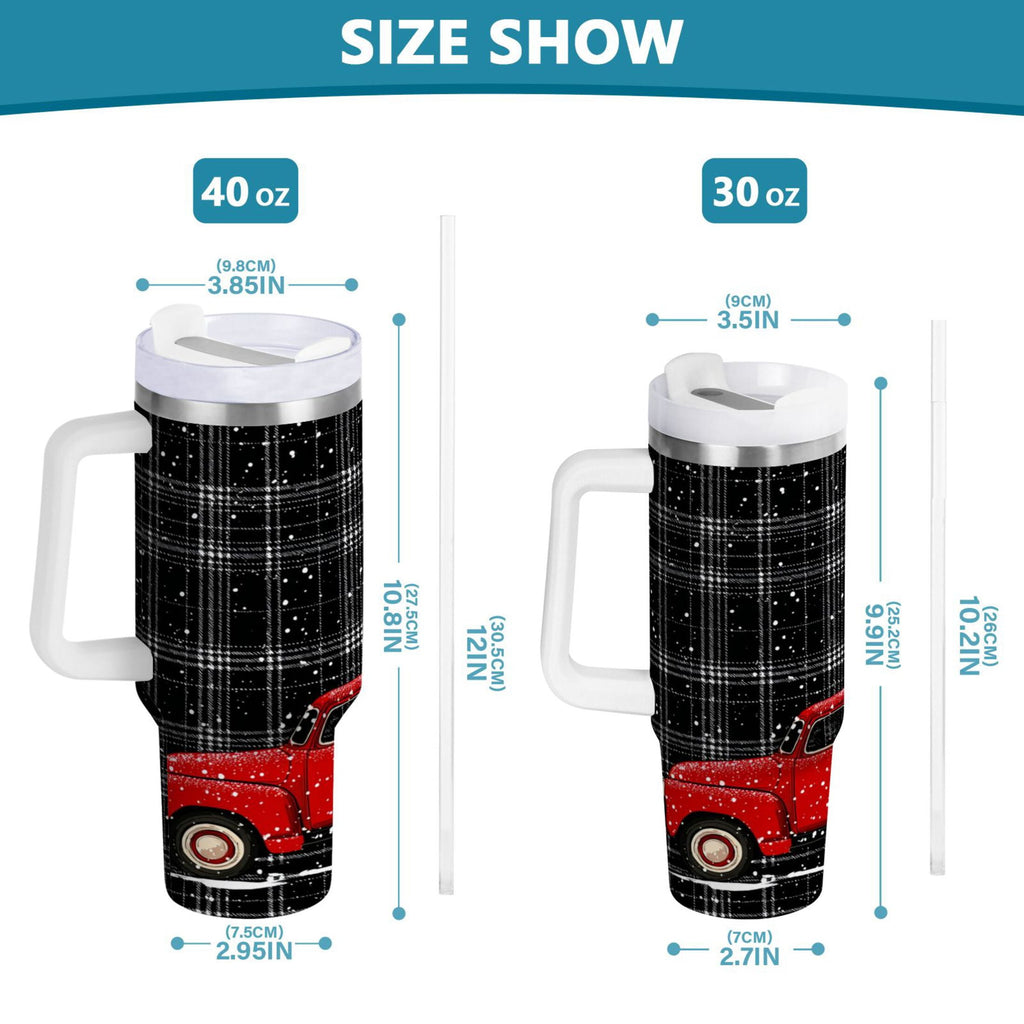 40 oz Insulated Stainless Steel Tumbler Double Wall Stainless Steel Tumbler with 2-Way Drinking Red Truck with Christmas Tree C669U