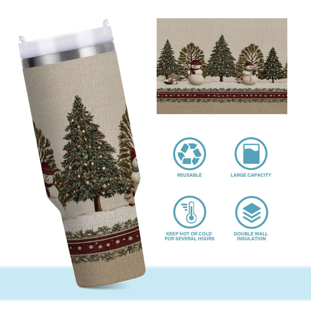 30 oz Insulated Stainless Steel Tumbler Double Wall Stainless Steel Tumbler with 2-Way Drinking Snowmen and Deer in The Forest C582R