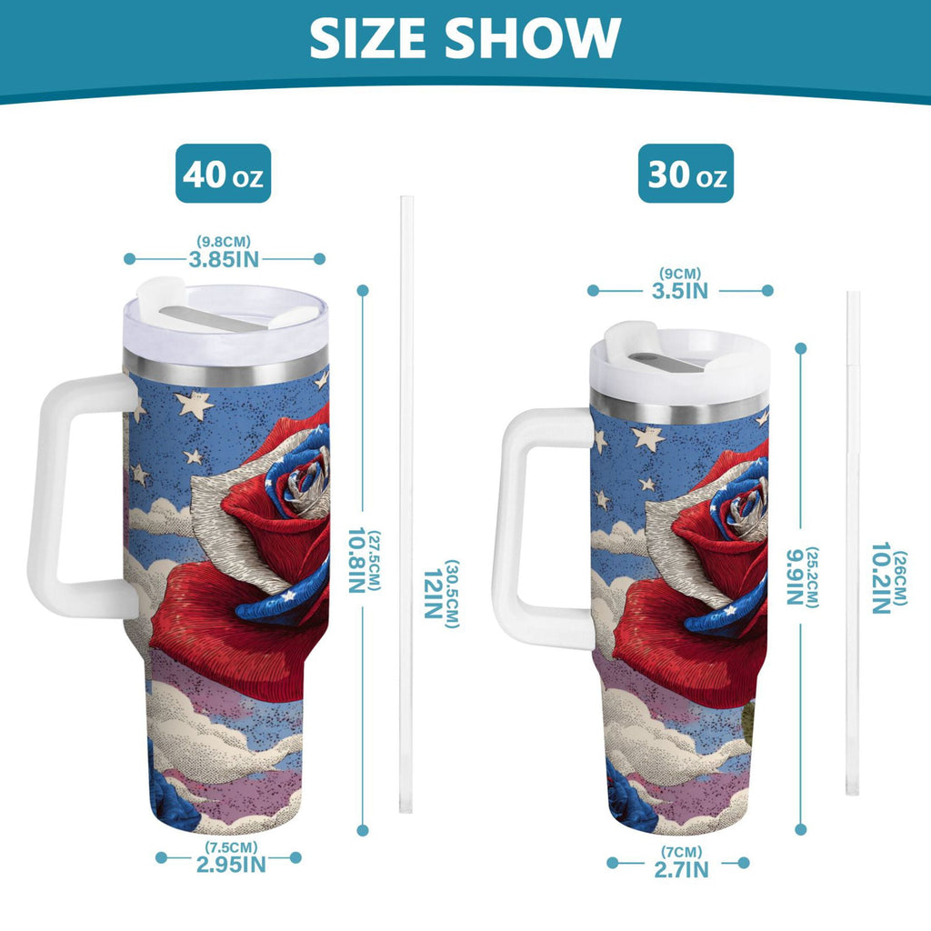 40 oz Insulated Stainless Steel Tumbler Double Wall Stainless Steel Tumbler with 2-Way Drinking Roses and Clouds C523J