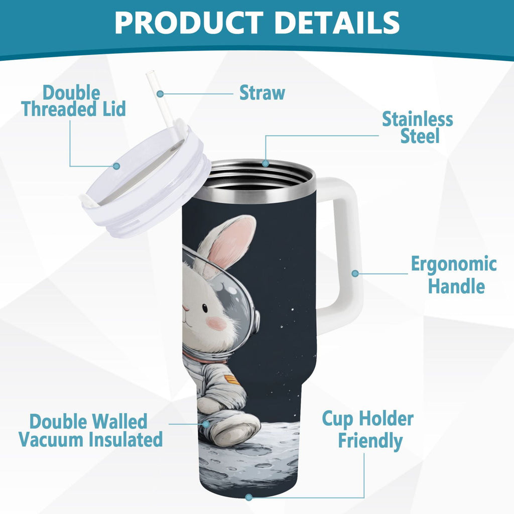 40 oz Insulated Stainless Steel Tumbler Double Wall Stainless Steel Tumbler with 2-Way Drinking Rabbit in A Space C673U