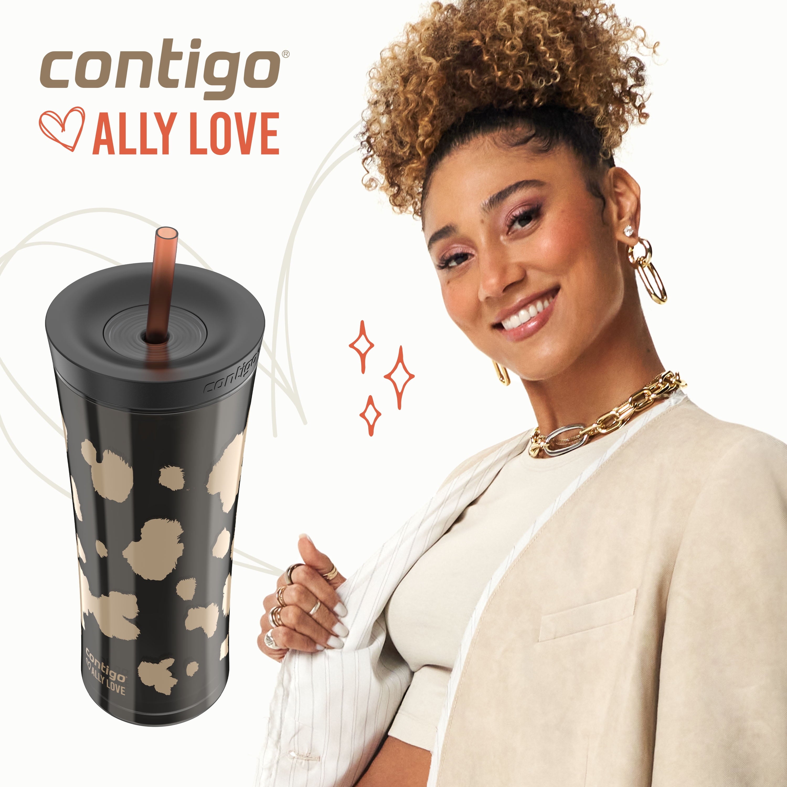 Contigo 20oz Shake &amp; Go Tumbler, Plastic with Straw, Licorice Cowhide Couture C093B